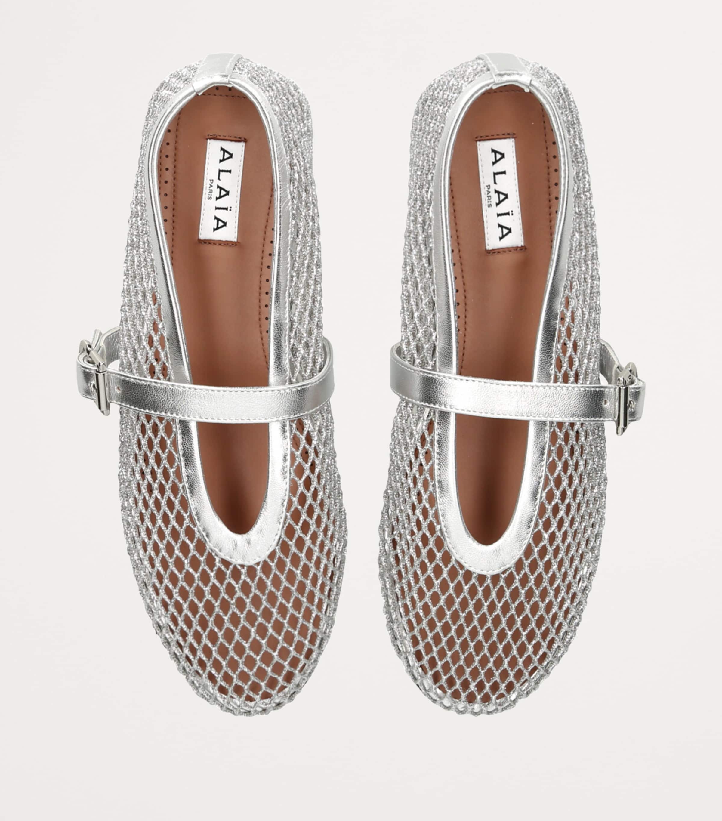 Alaïa Leather Mesh Ballet Flats Silver Image 4
