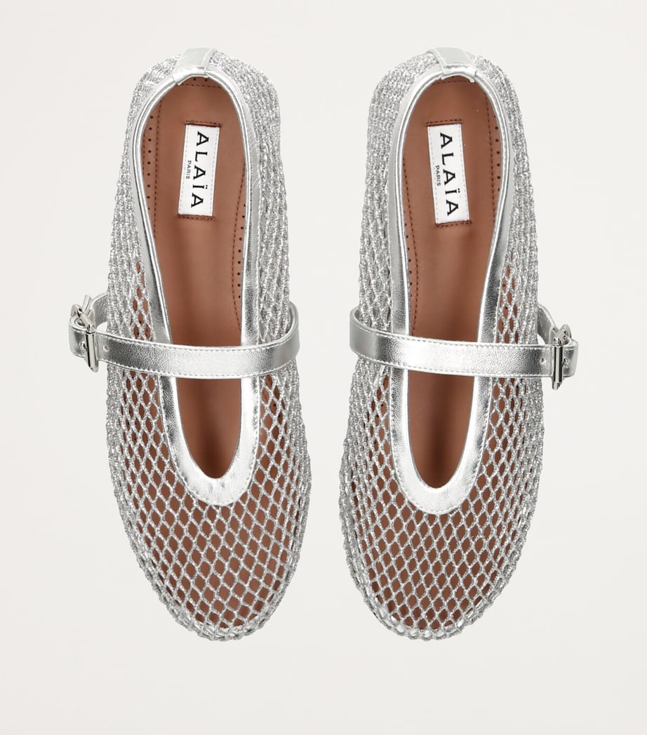 Alaïa Leather Mesh Ballet Flats Silver Image 4