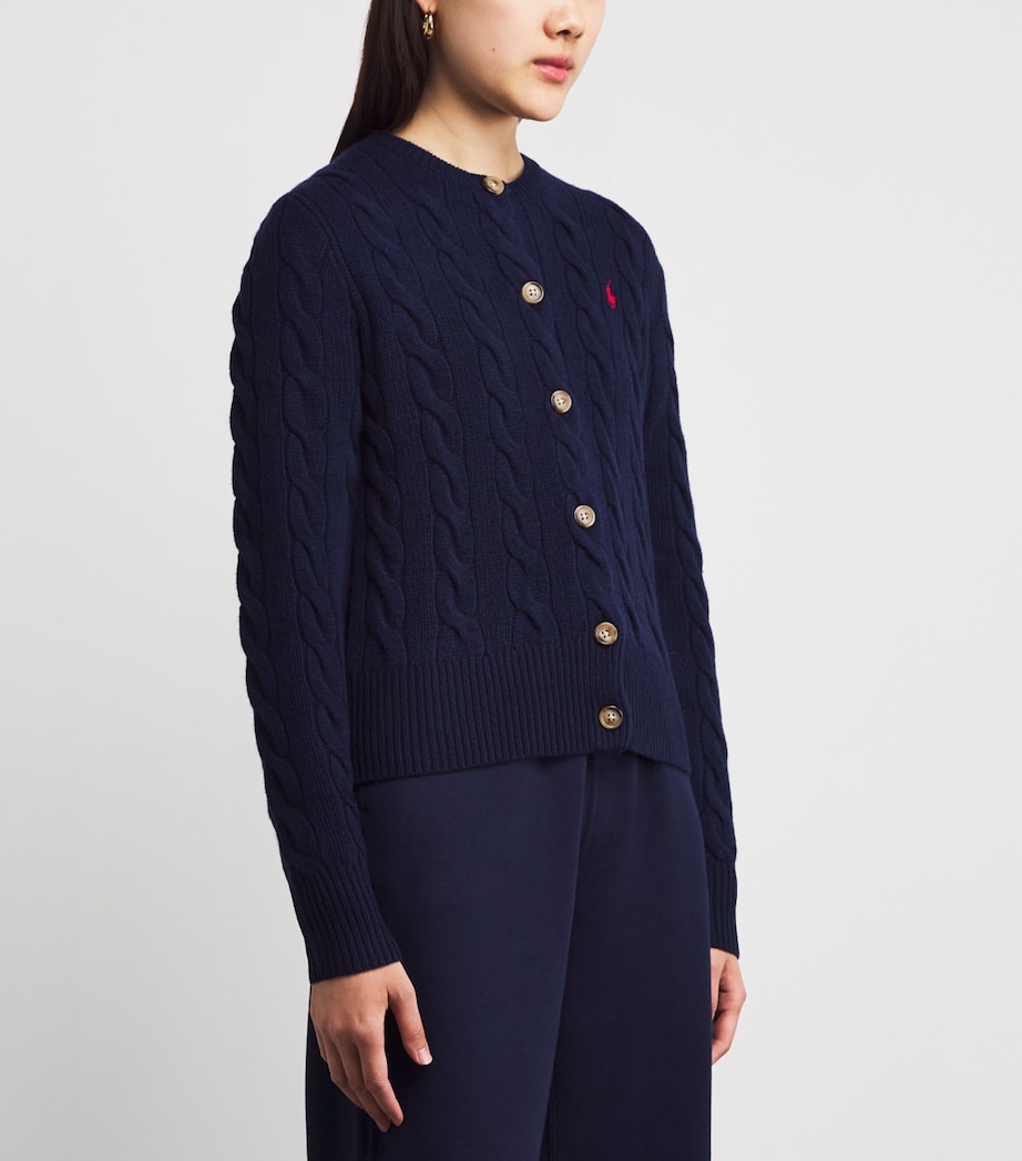 Wool-Cashmere Cable-Knit Cardigan HUNTER NAVY Image 3