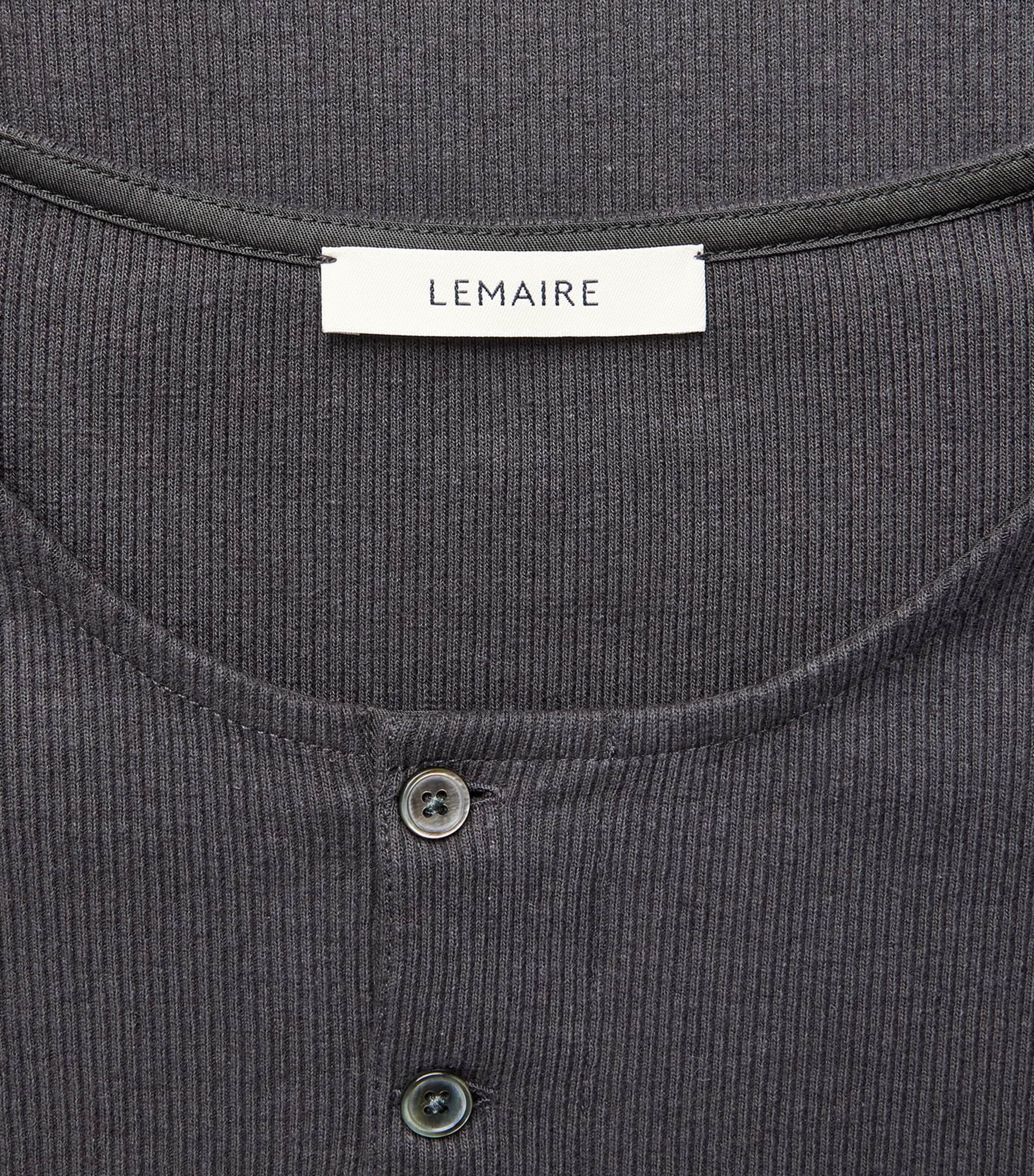 Lemaire Mens Cotton-Linen Rib-Knit Henley T-Shirt Basalt Image 6