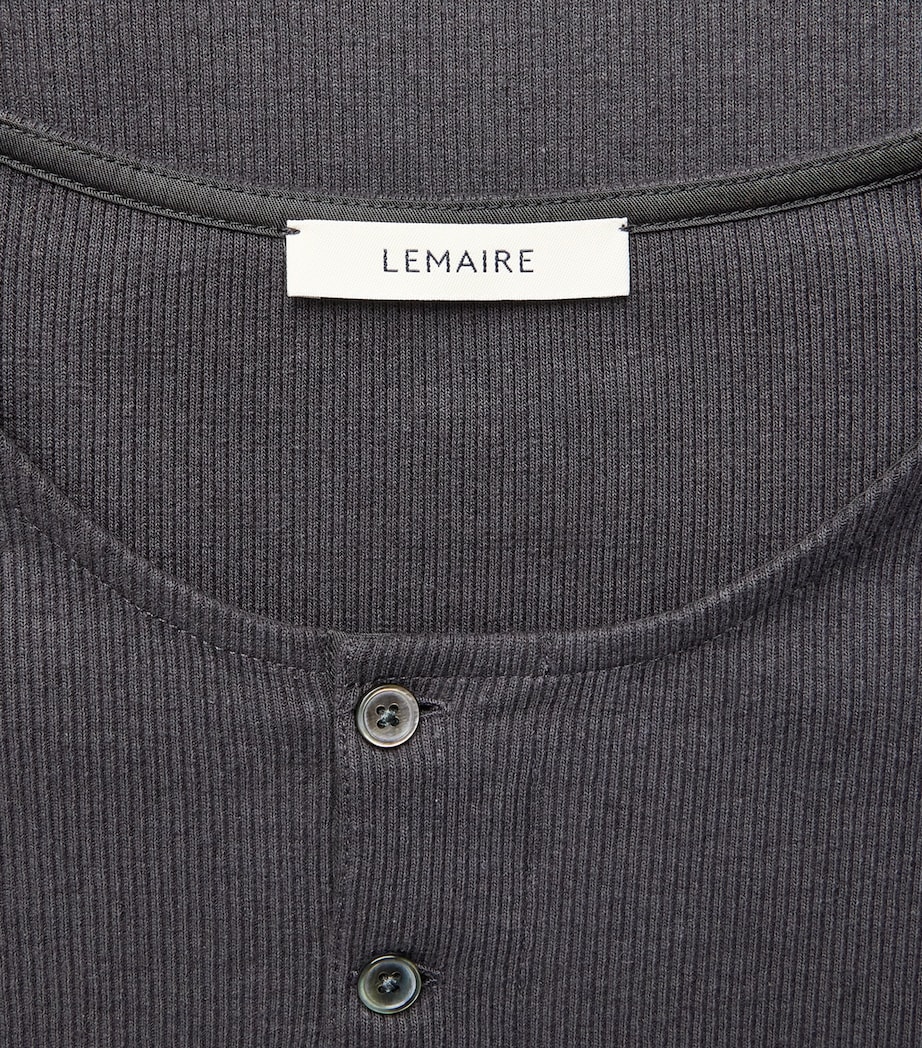 Lemaire Mens Cotton-Linen Rib-Knit Henley T-Shirt Basalt Image 6
