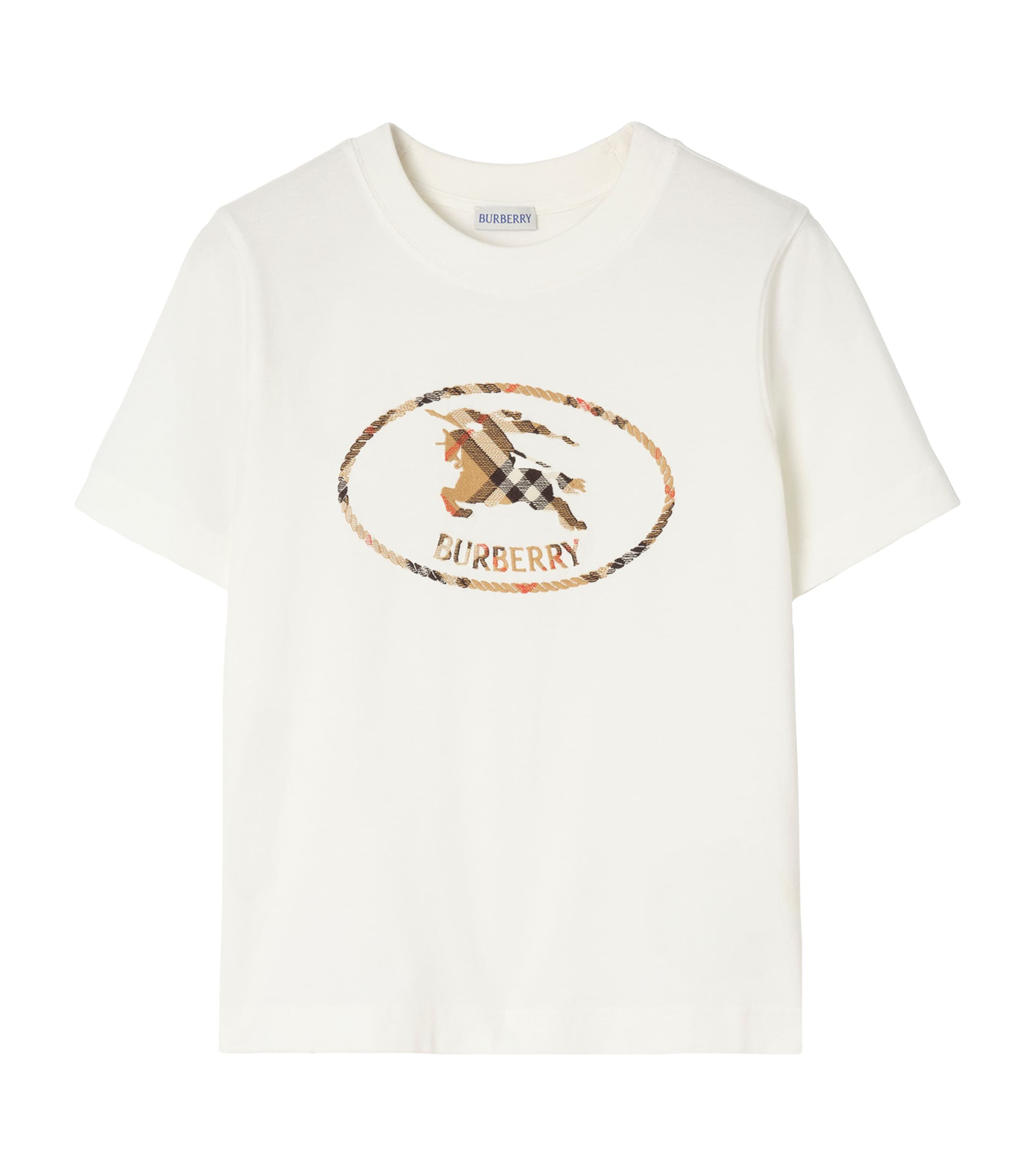 Burberry Womens Cotton Check EKD T-Shirt Chalk Image 1