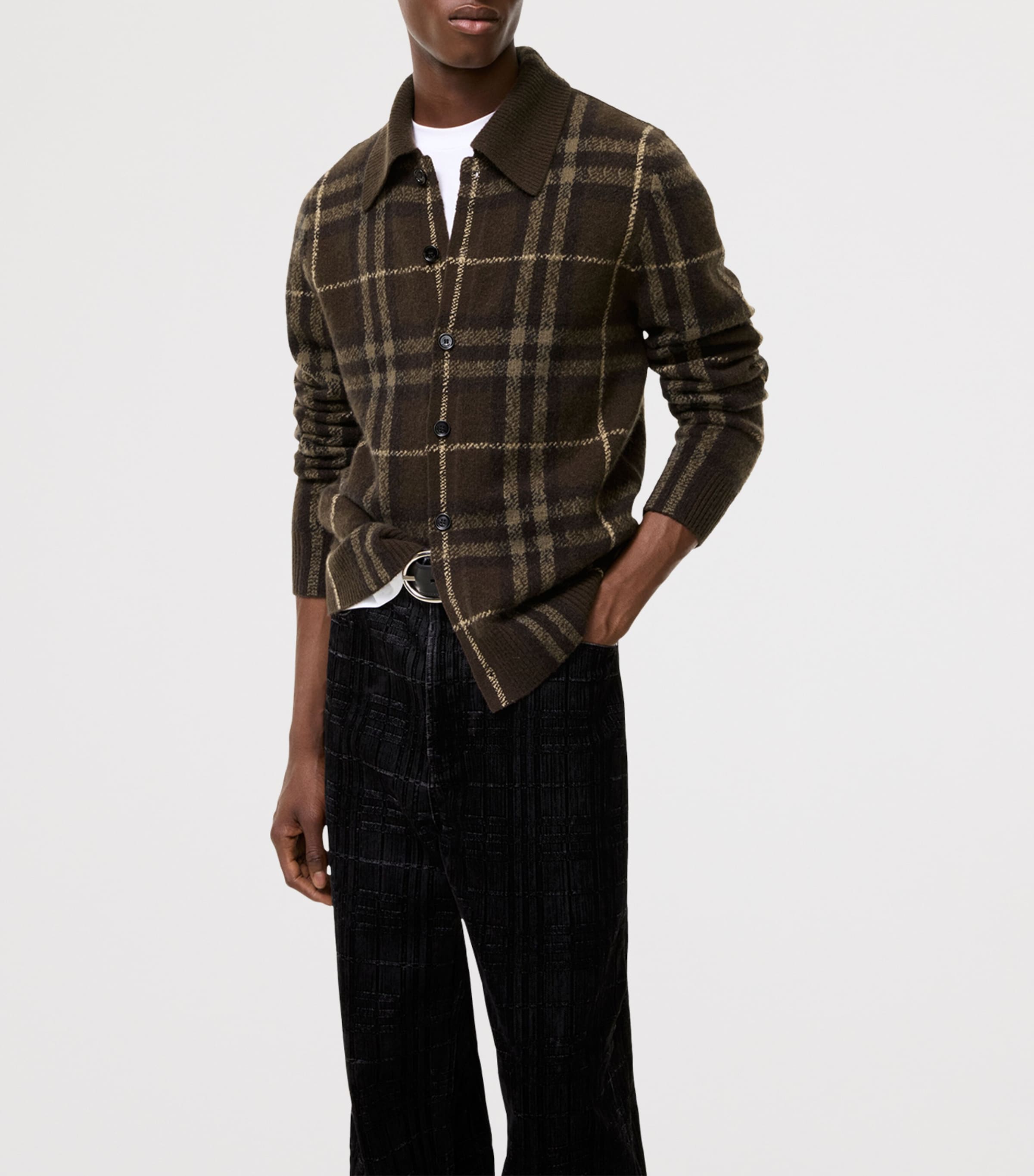 Burberry Mens Cashmere Check Cardigan Sepia Brown Image 2