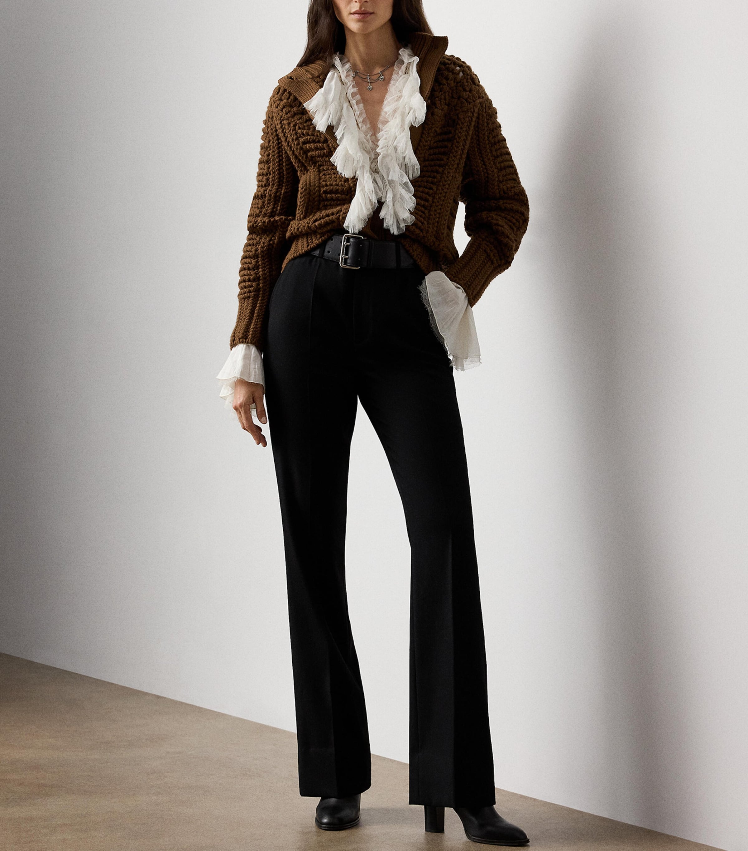 Cashmere Hand-Knit Yoke Cardigan COGNAC Image 2