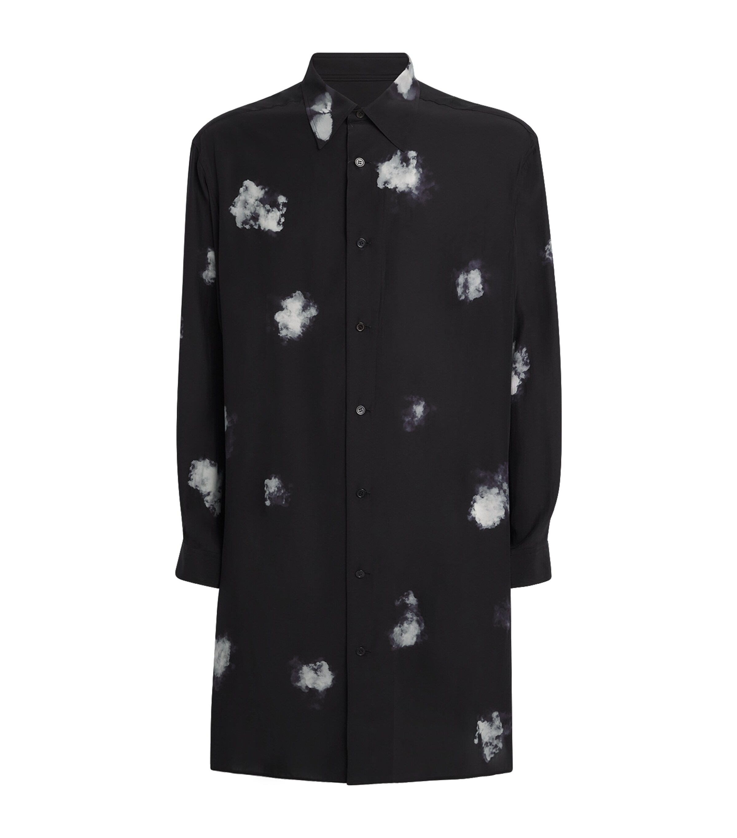 Yohji Yamamoto Mens Silk Rear-Split Graphic Print Shirt Black Image 1