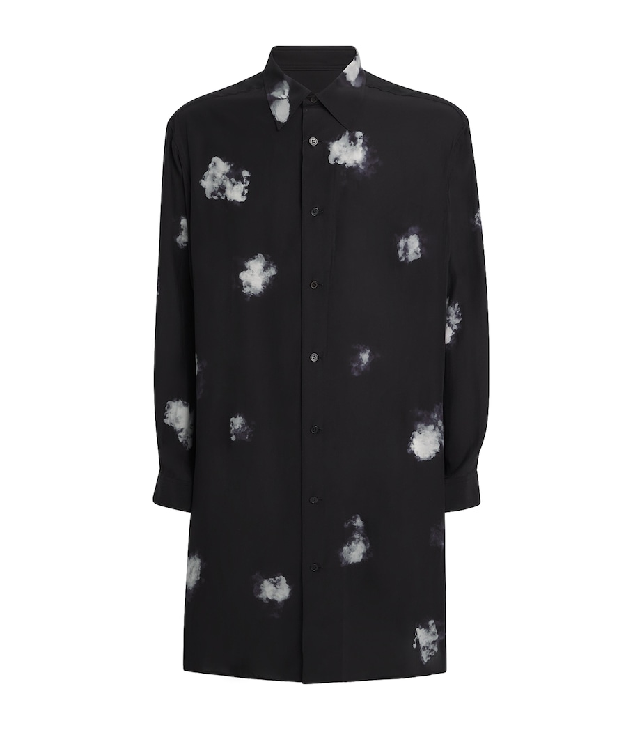 Yohji Yamamoto Mens Silk Rear-Split Graphic Print Shirt Black Image 1