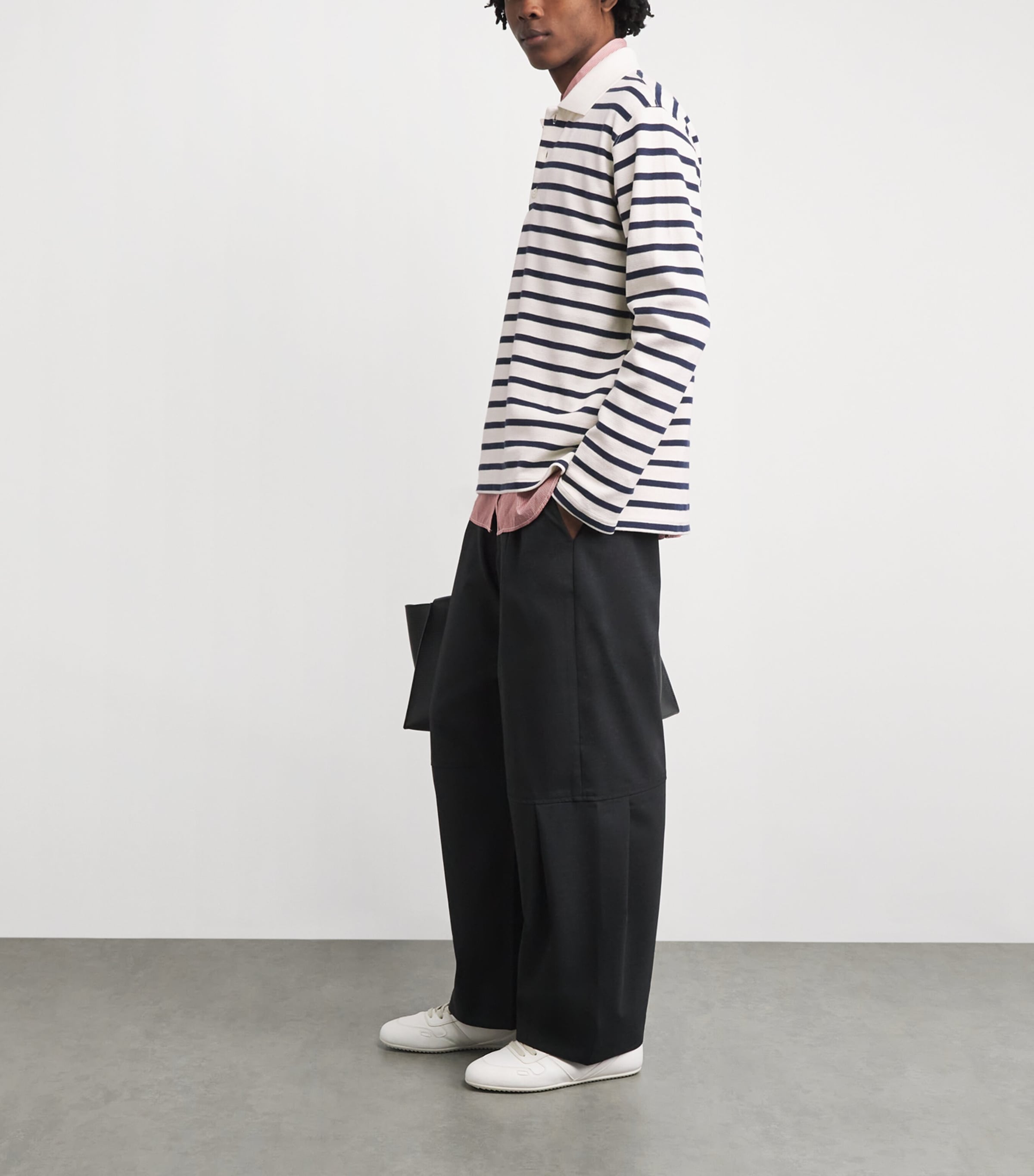 Junya Watanabe MAN Mens Cotton Stripe Polo Shirt Ntrl/navy Image 2