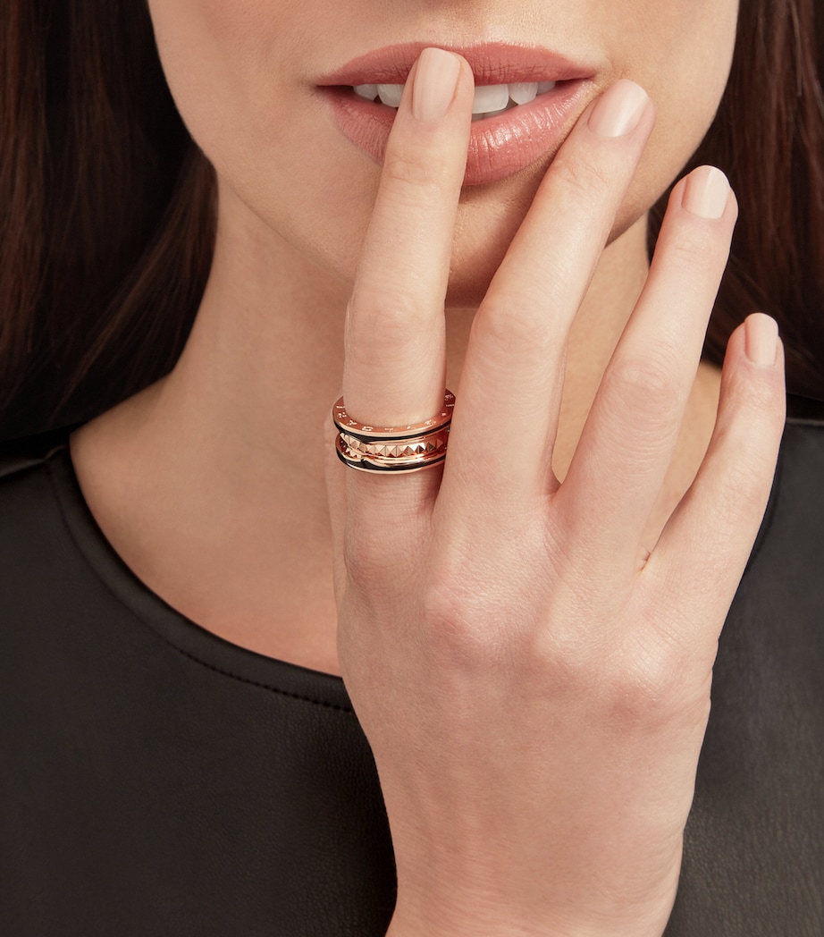 Bvlgari Rose Gold and Black Ceramic B.zero1 Rock Two-Band Ring Pink Gold Image 4
