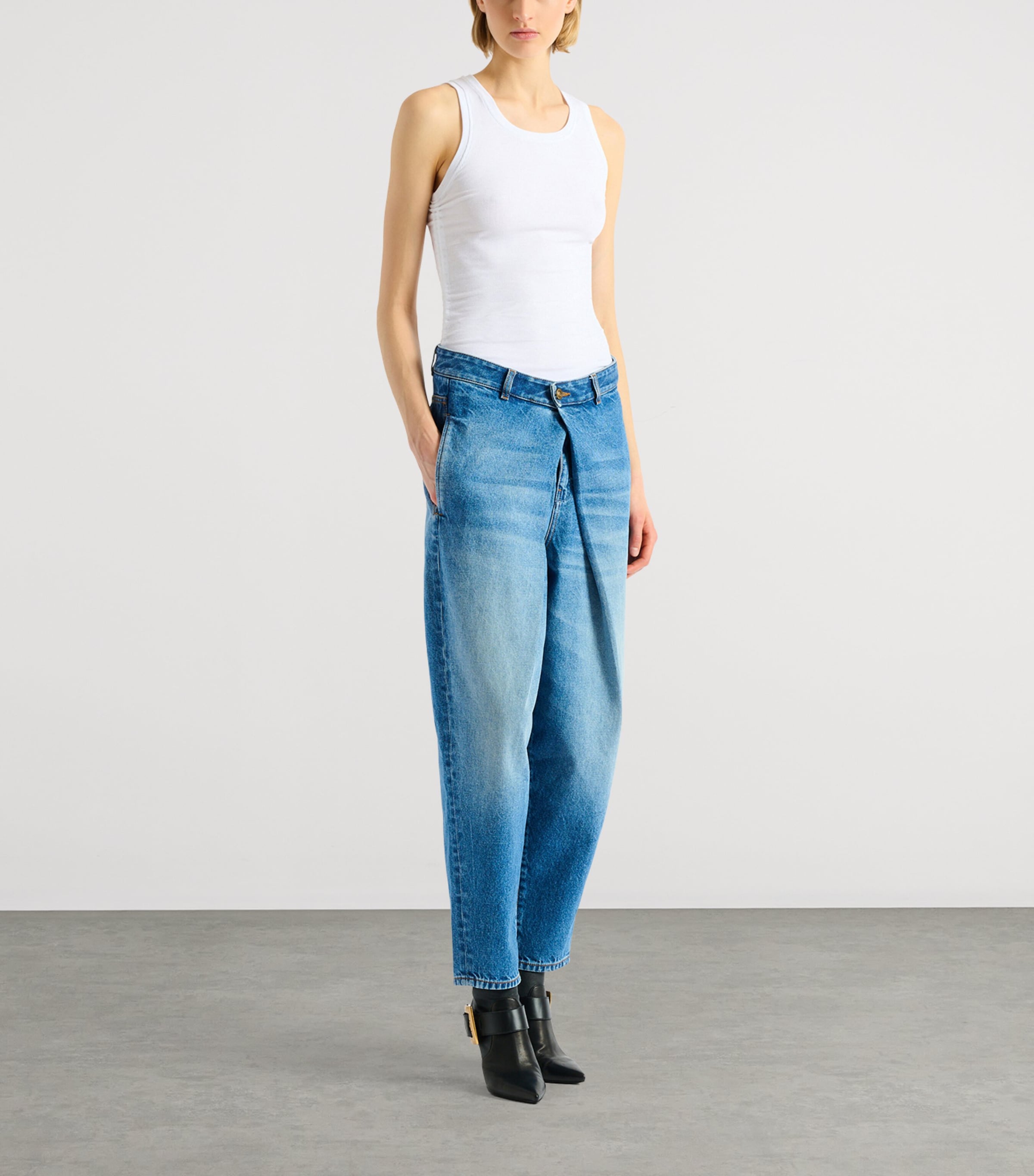 Balmain Womens Layered Mid-Rise Barrel Jeans Bleu Jean Image 2