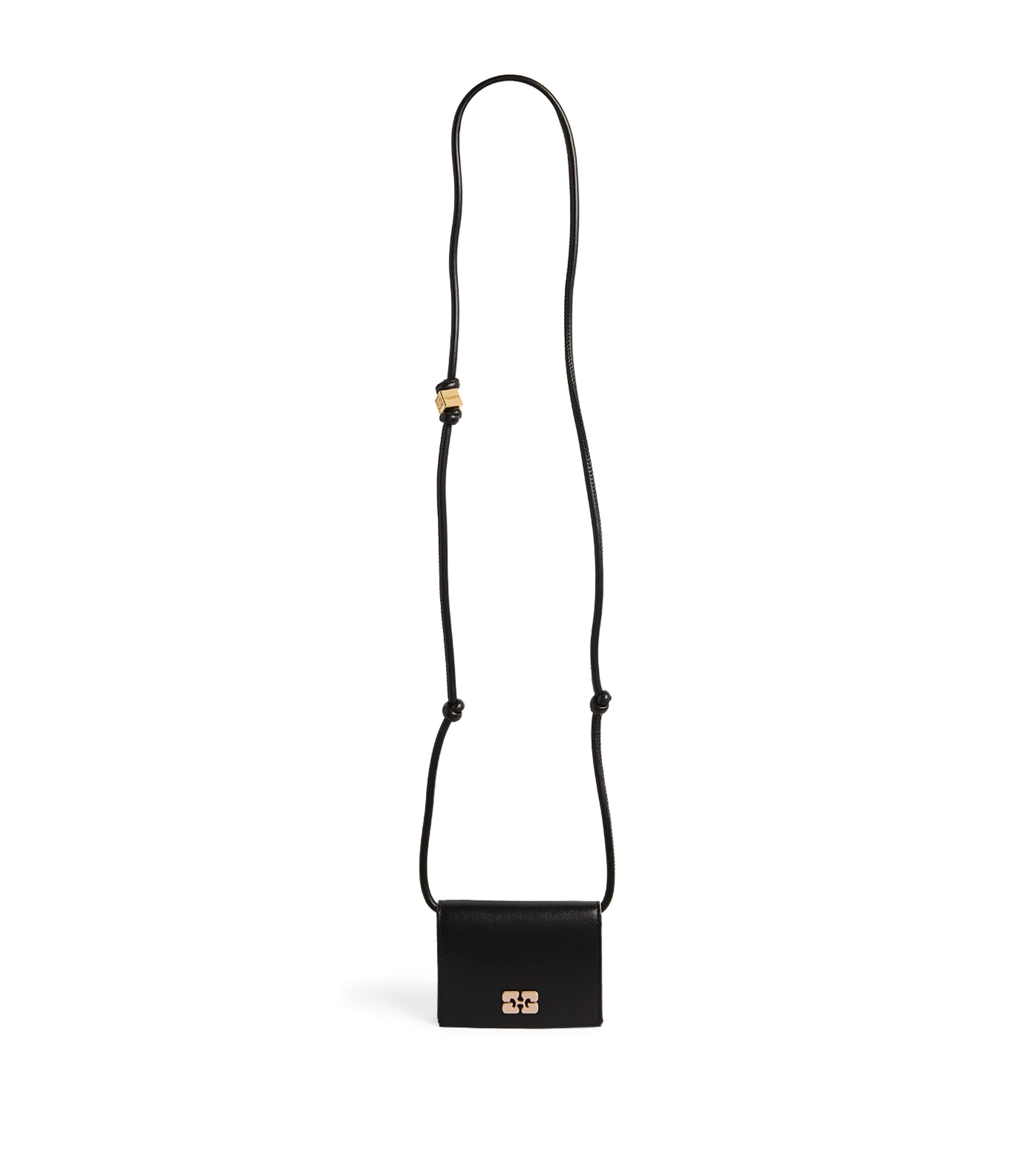 Shop Ganni Leather Bou Wallet On Strap In Black