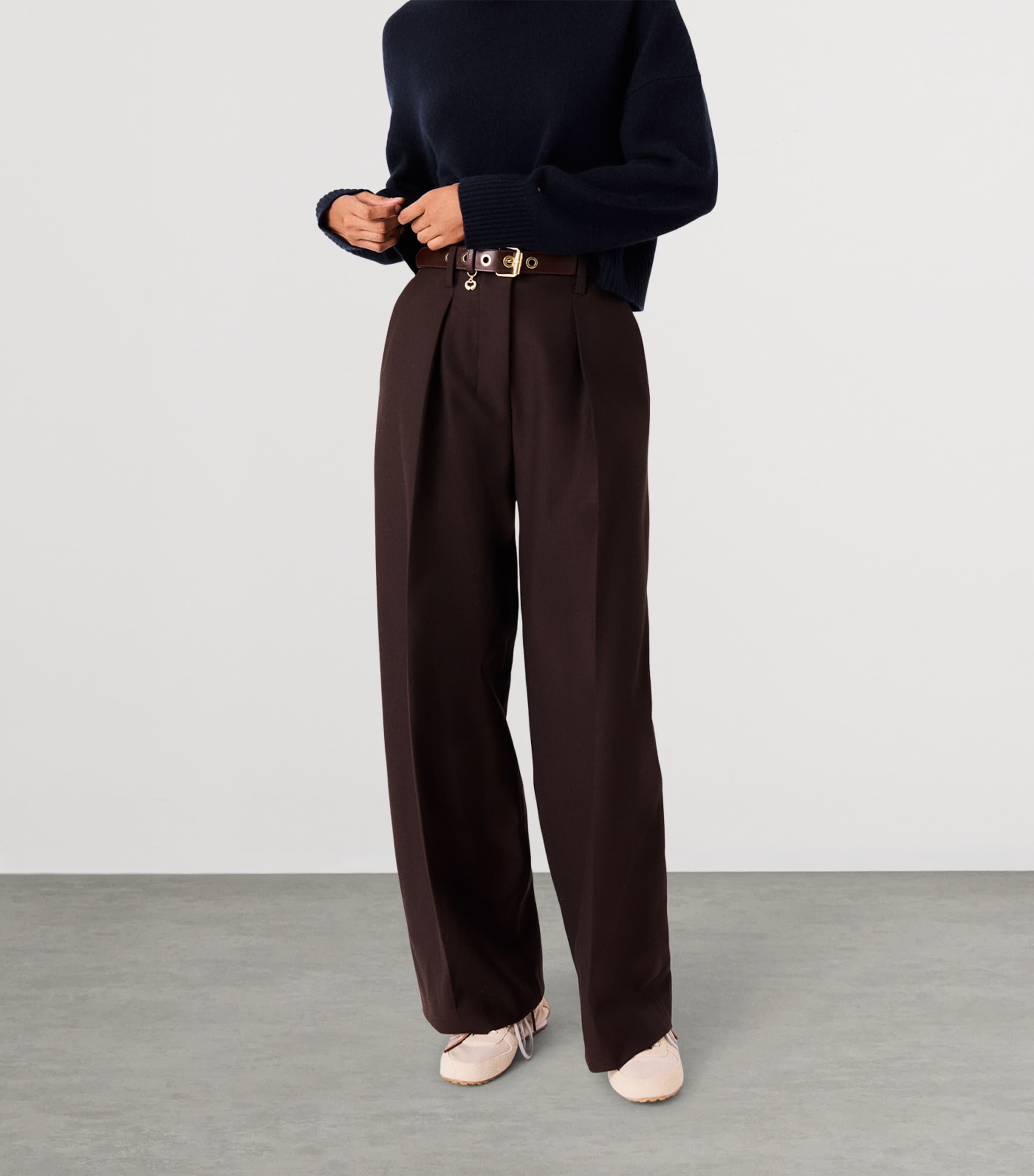 Maje Womens Pleated Wide-Leg Trousers Brown Image 6