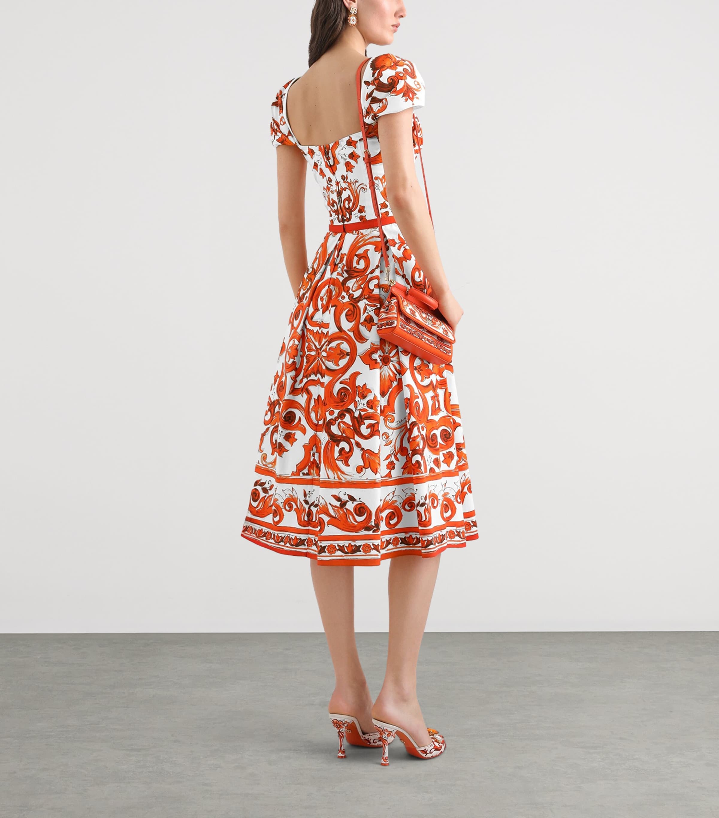 Dolce&Gabbana Womens Cotton Majolica Print Midi Dress Combined Colou Image 3