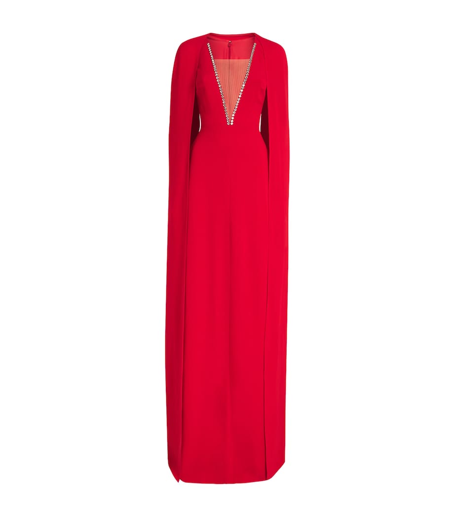 Crepe Embellished Cape Gown 6527 LIPSTICK RED Image 1