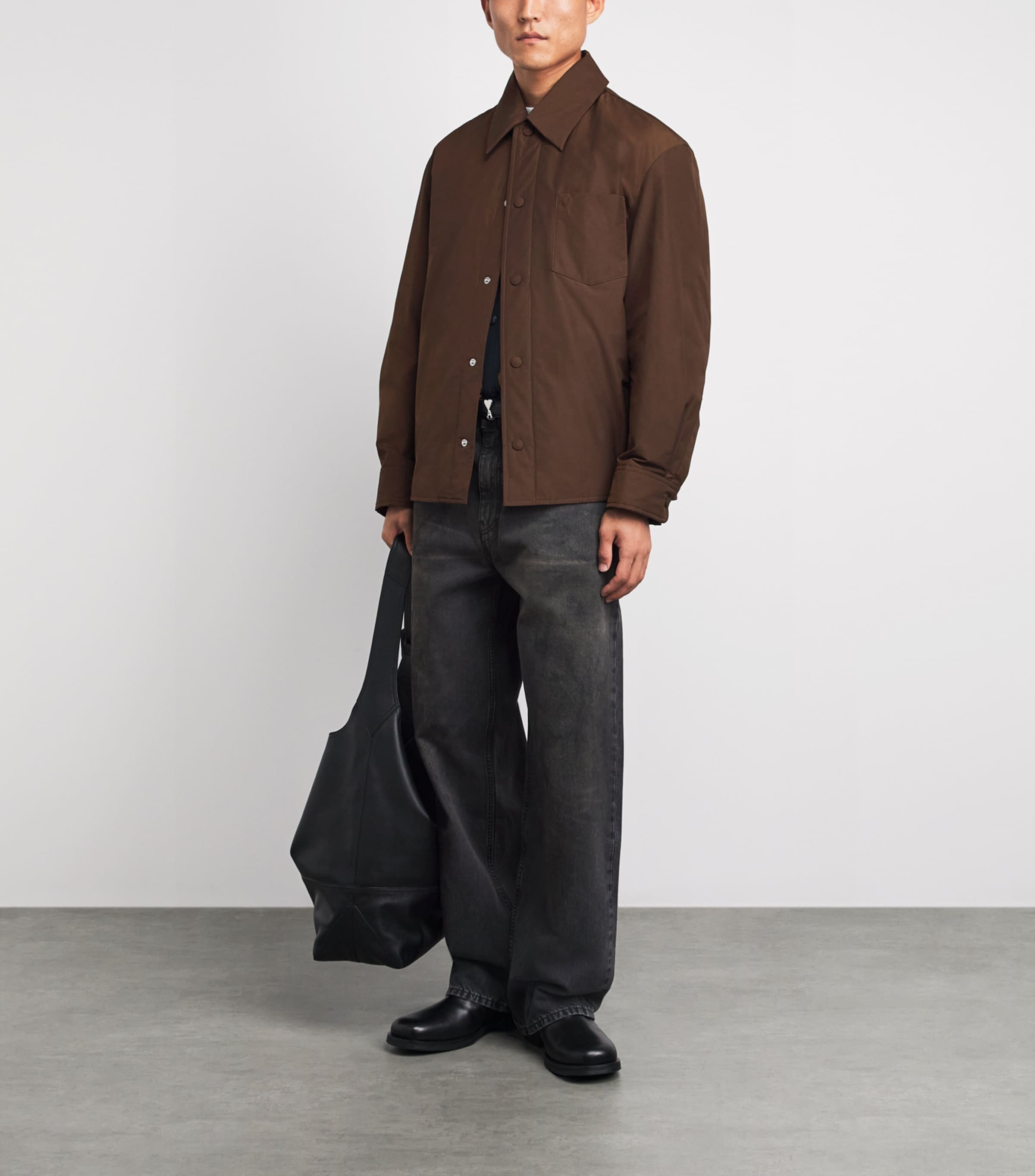 AMI Paris Mens Ami de Coeur Padded Overshirt Marron Chocolat Image 2