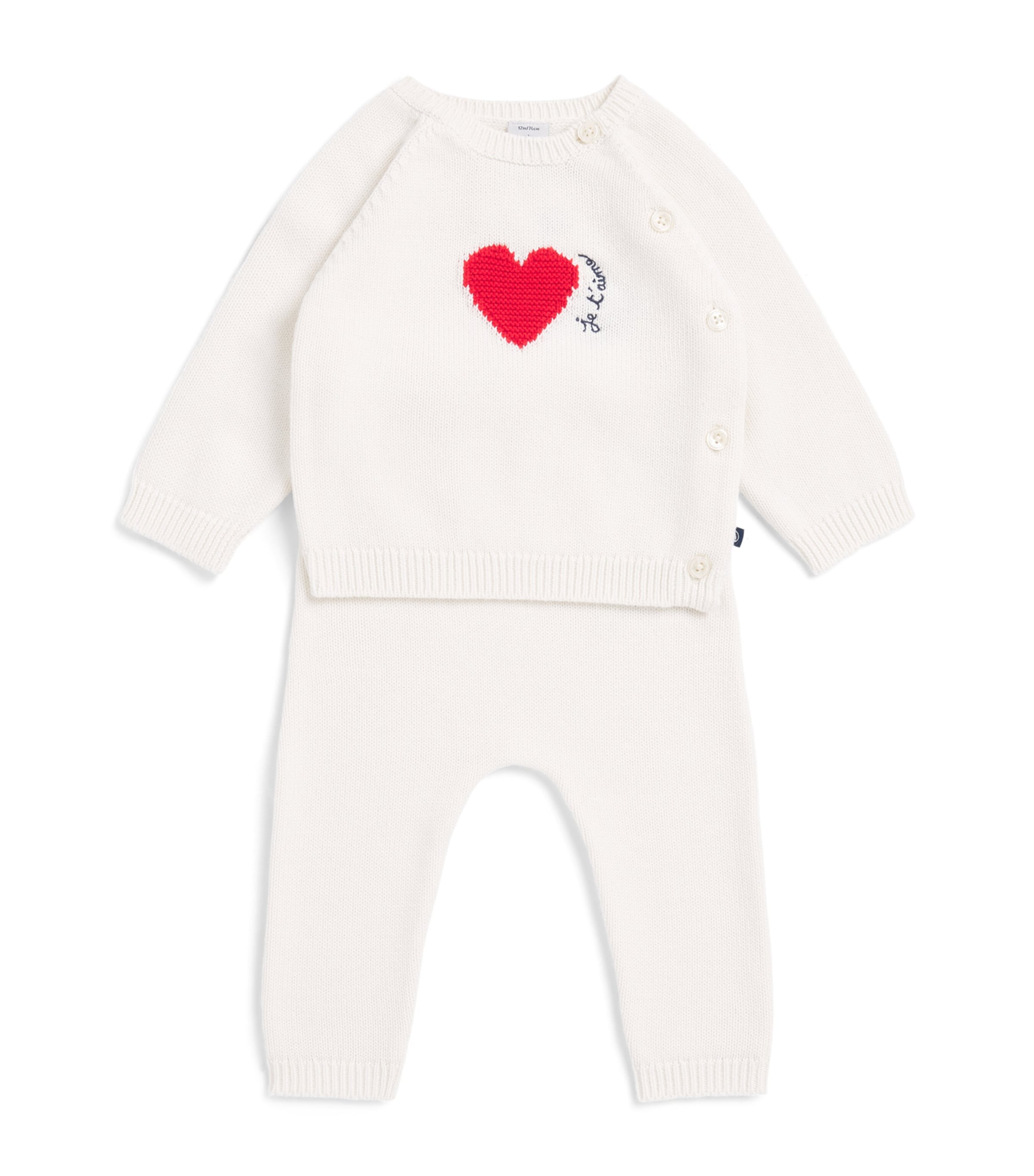 Petit Bateau Wool-Cotton Sweater and Leggings Set (0-18 Months) Marshmallw/pompei Image 1