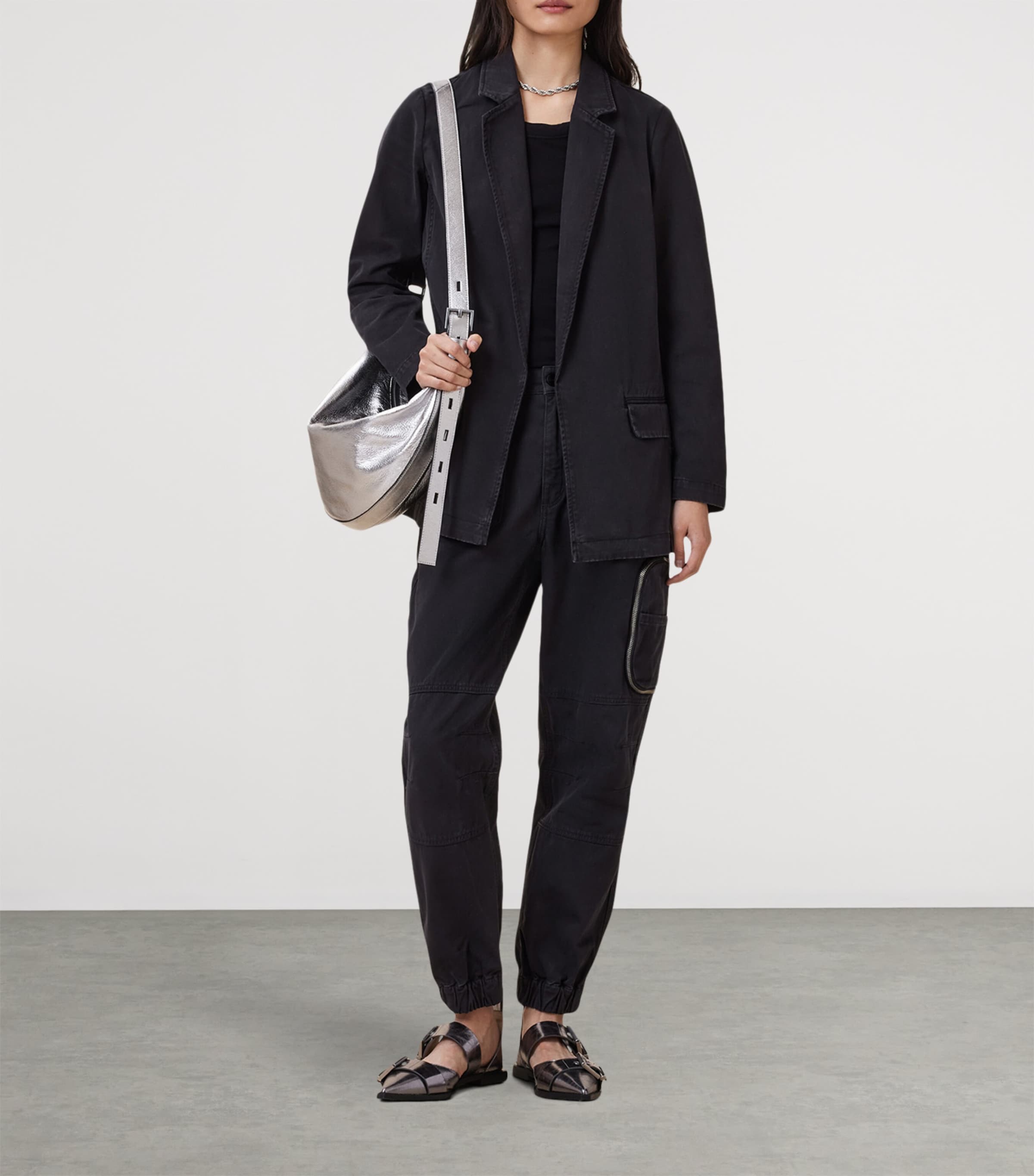 AllSaints Womens Denim Aleida Blazer Washed Black Image 3