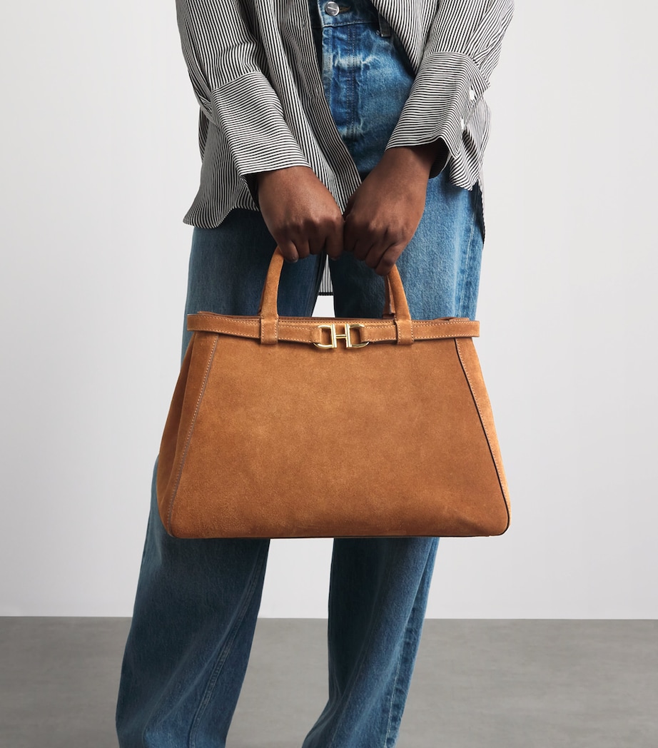 Harrods Medium Suede Grace Top-Handle Bag Tan Image 4