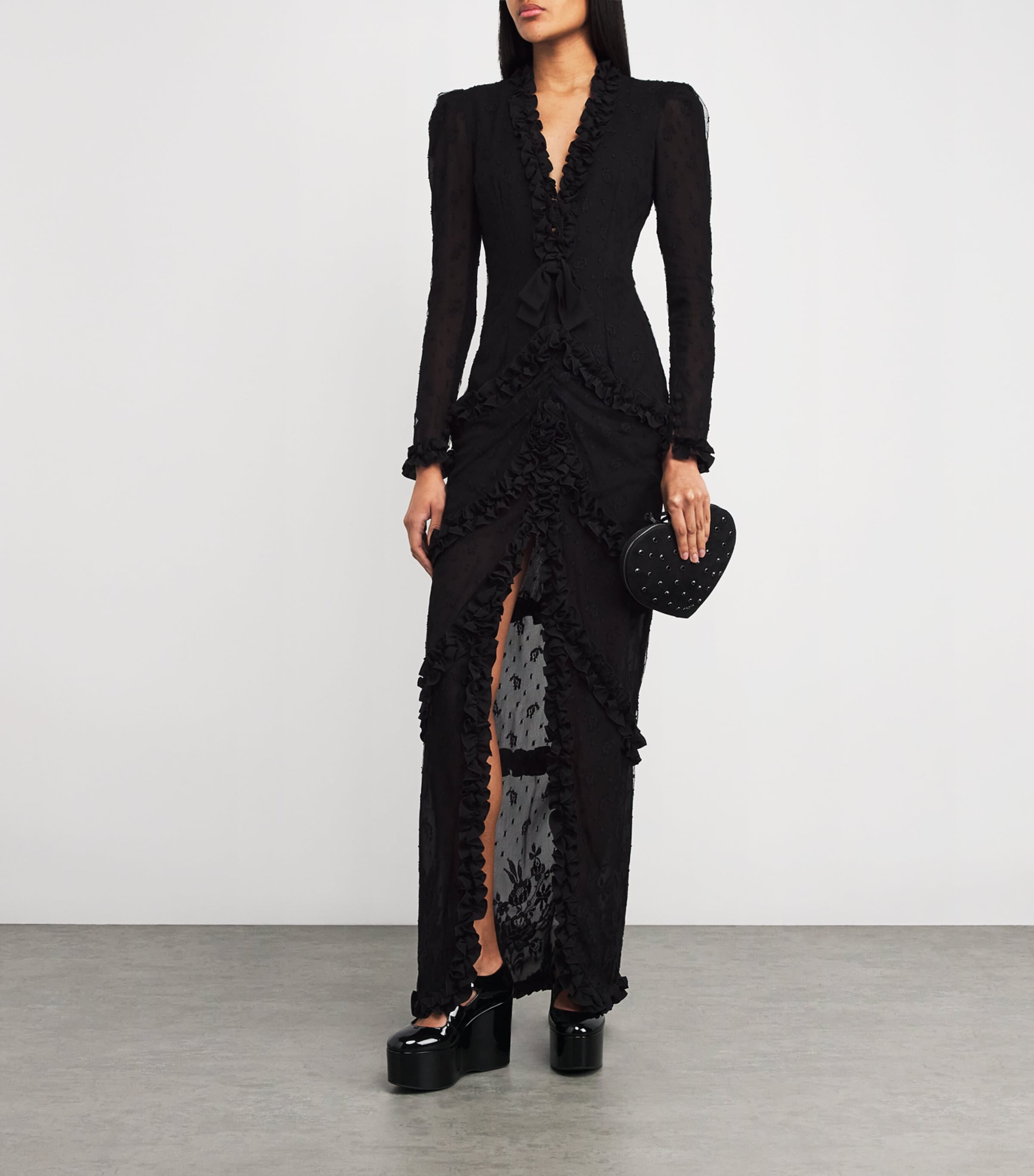 Lace-Detail Maxi Dress 0900 BLACK Image 2