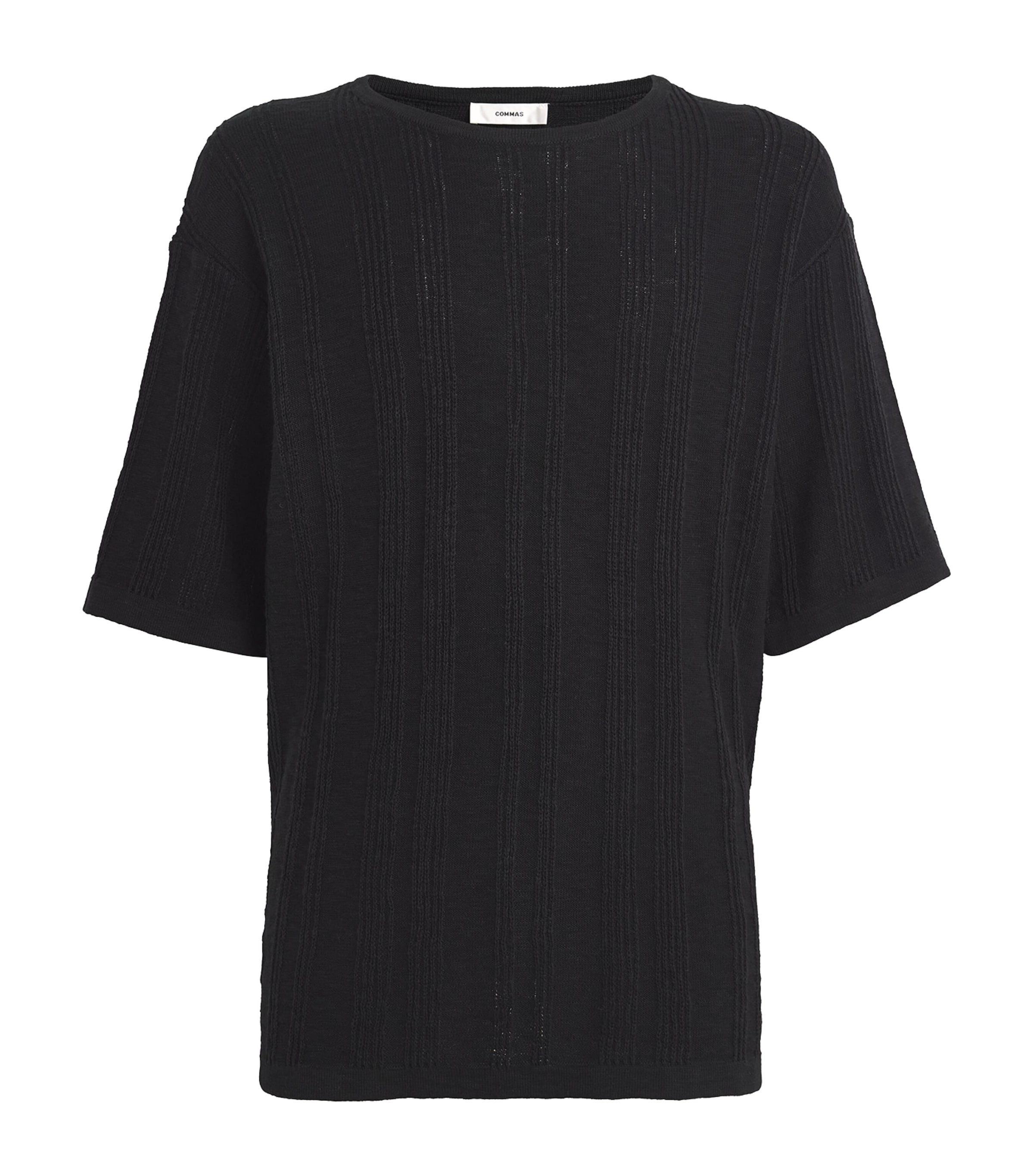 Shop Commas Cotton-linen Short-sleeve Sweater In Black