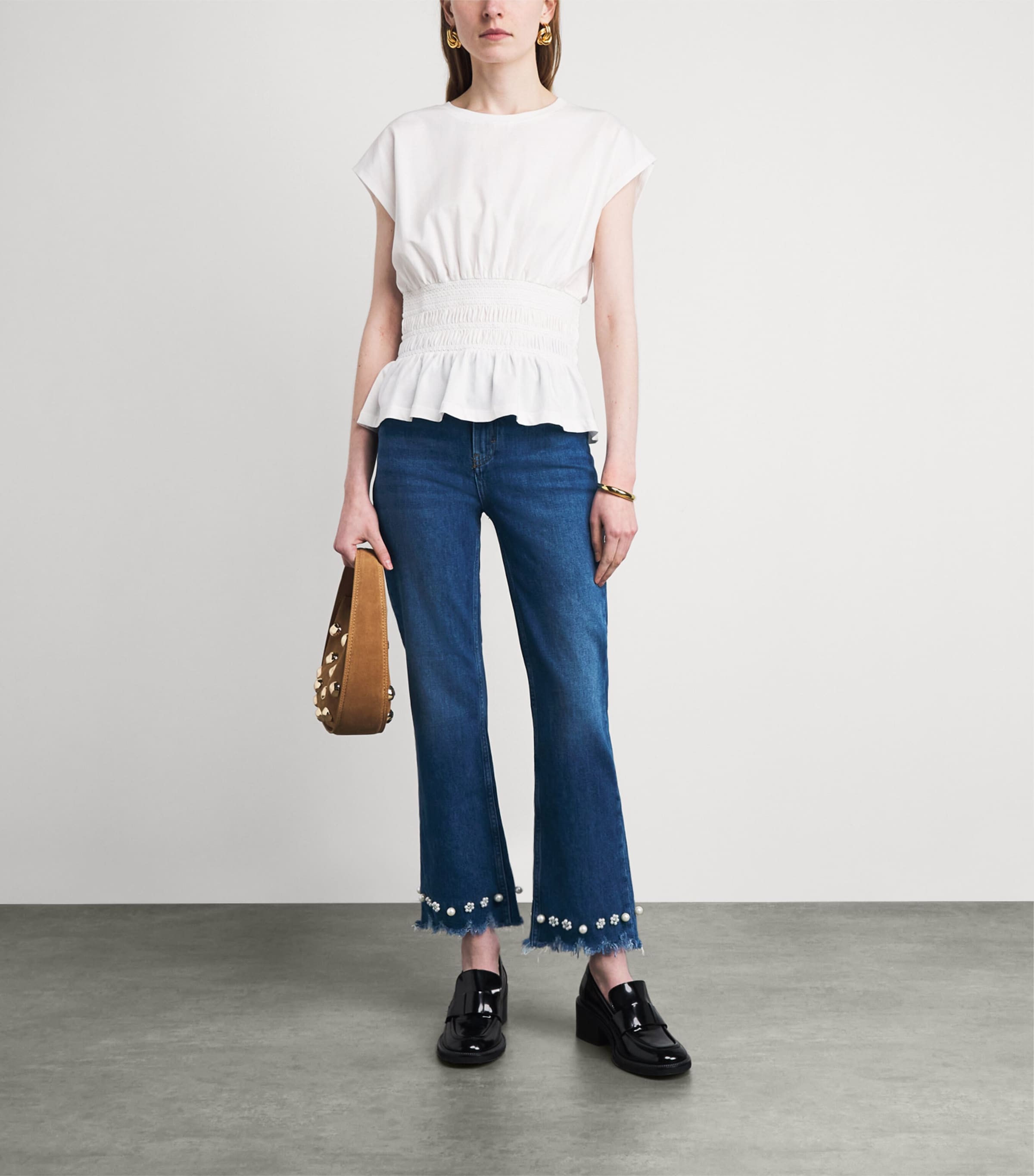 Maje Womens Beaded High-Rise Flared Jeans Blue Image 2