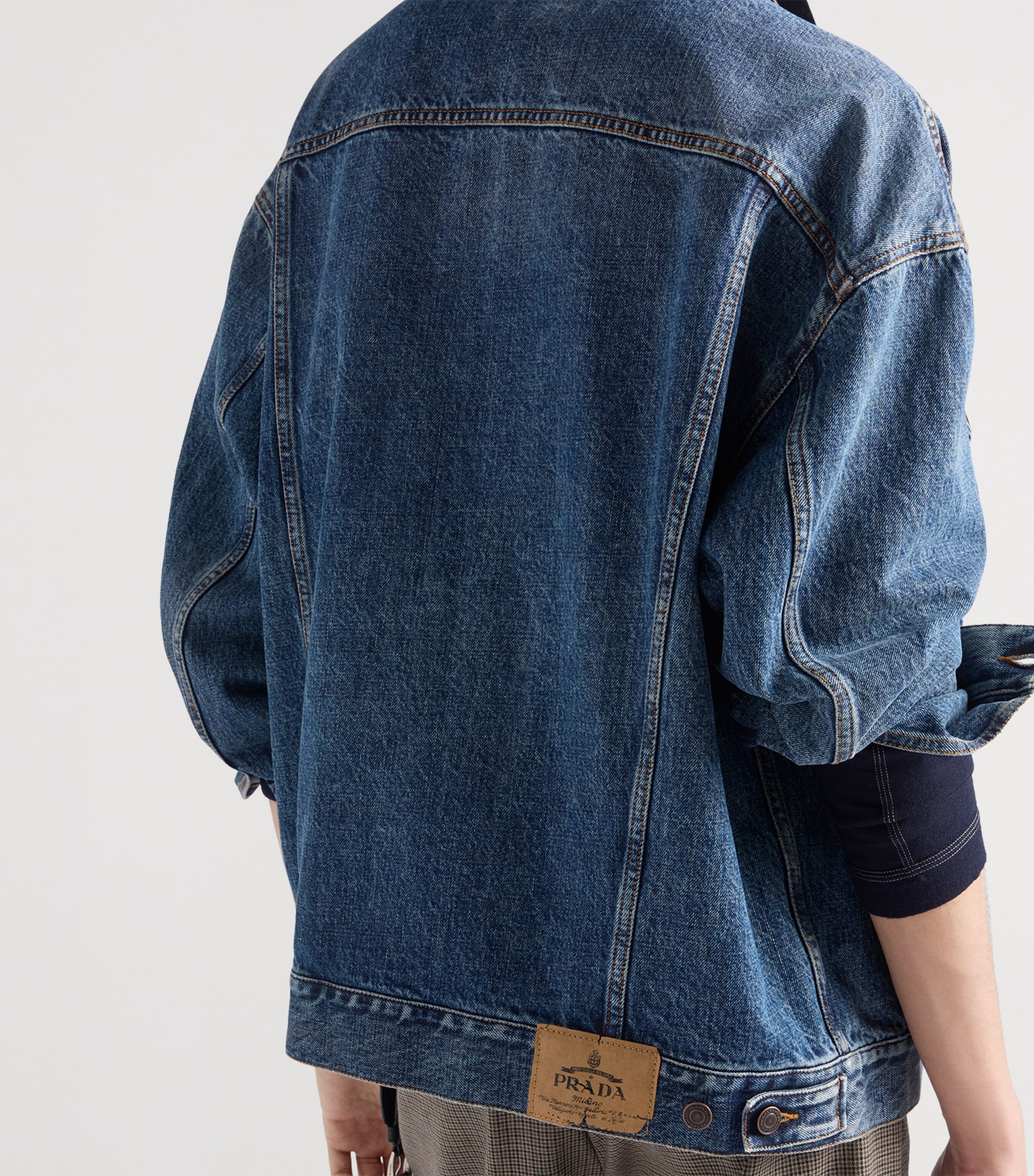 Prada Mens Leather-Collar Denim Jacket Blue Image 3