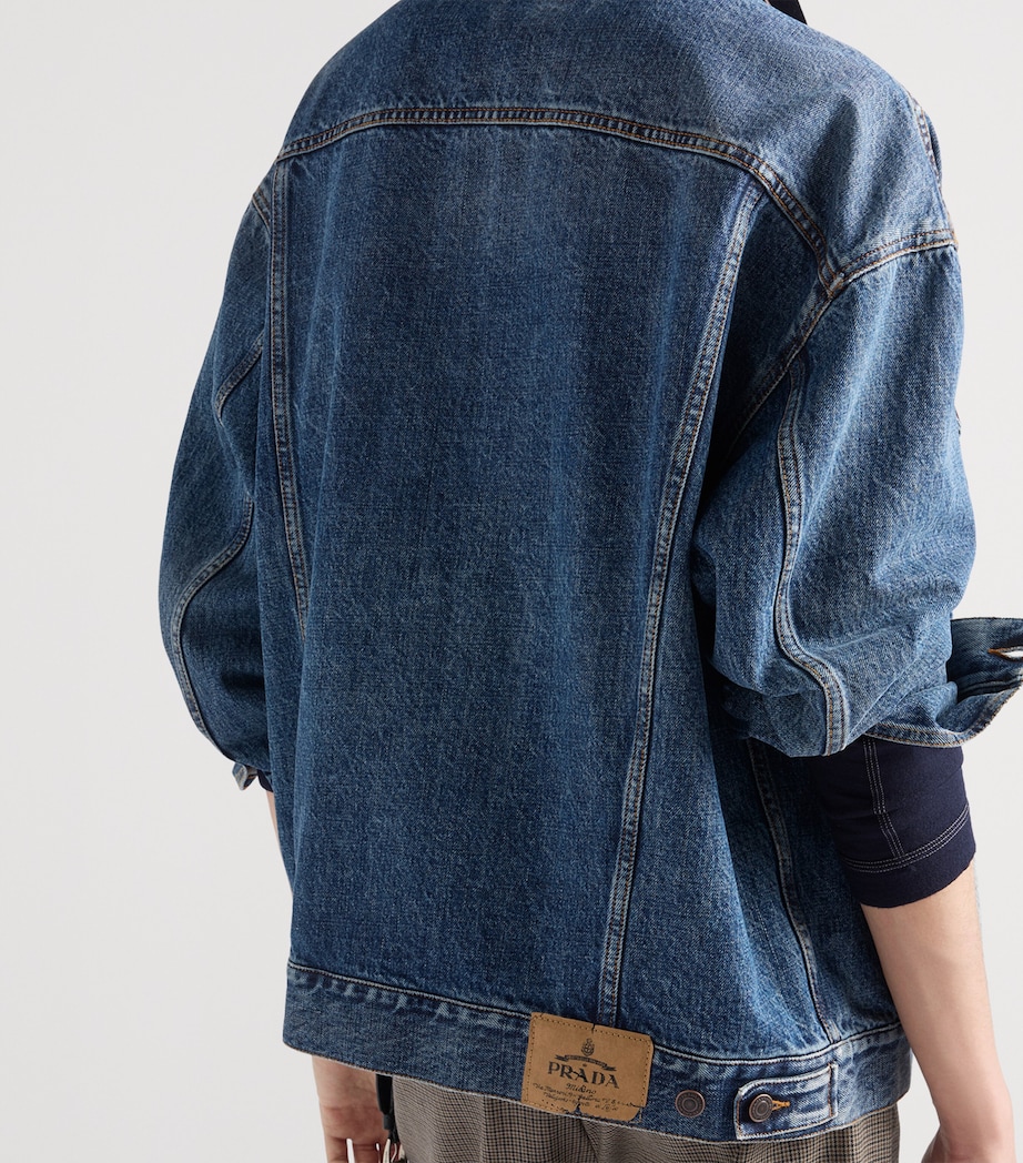 Prada Mens Leather-Collar Denim Jacket Blue Image 3