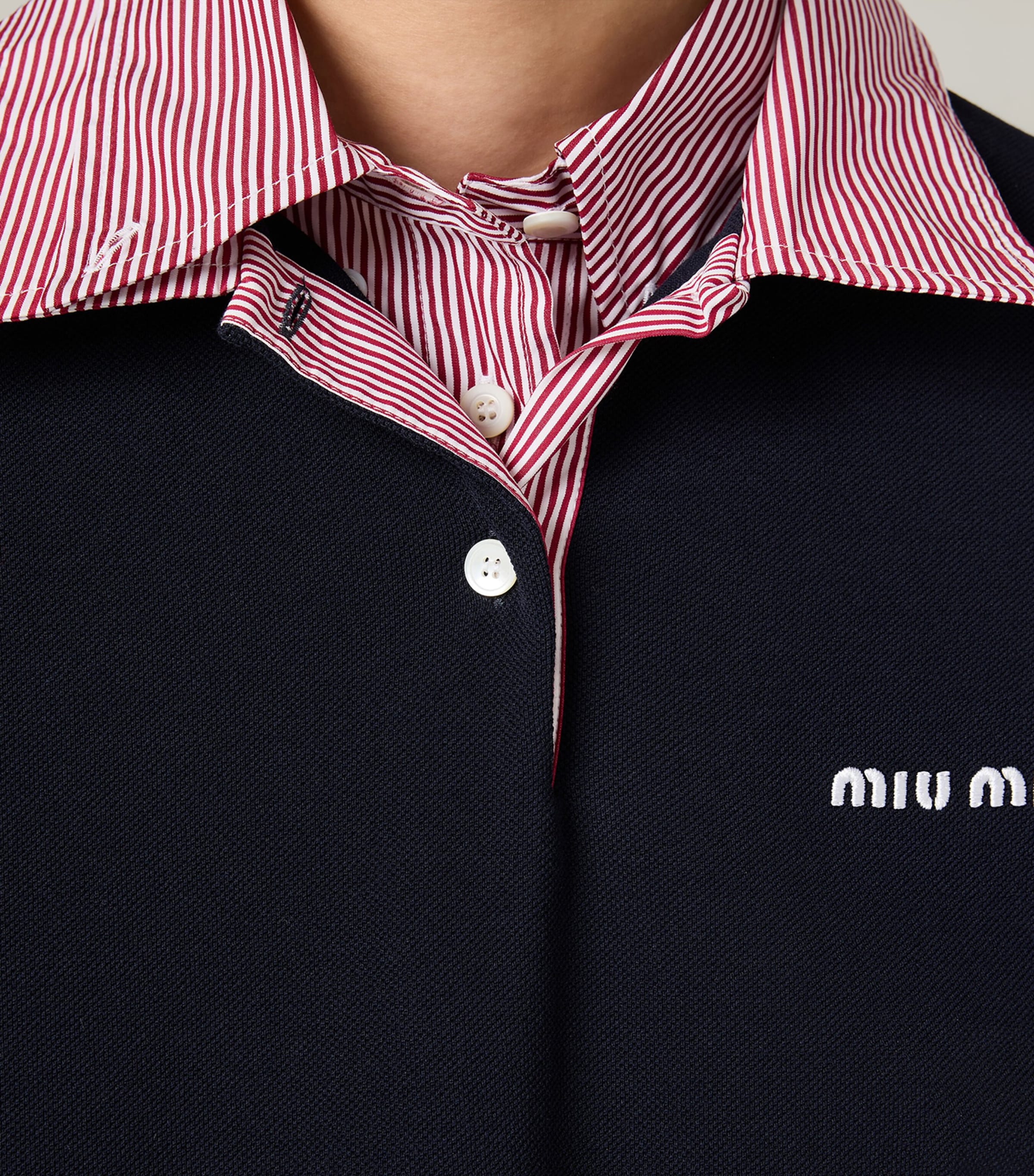 Miu Miu Womens Cotton Contrast Collar Polo Shirt Image 4
