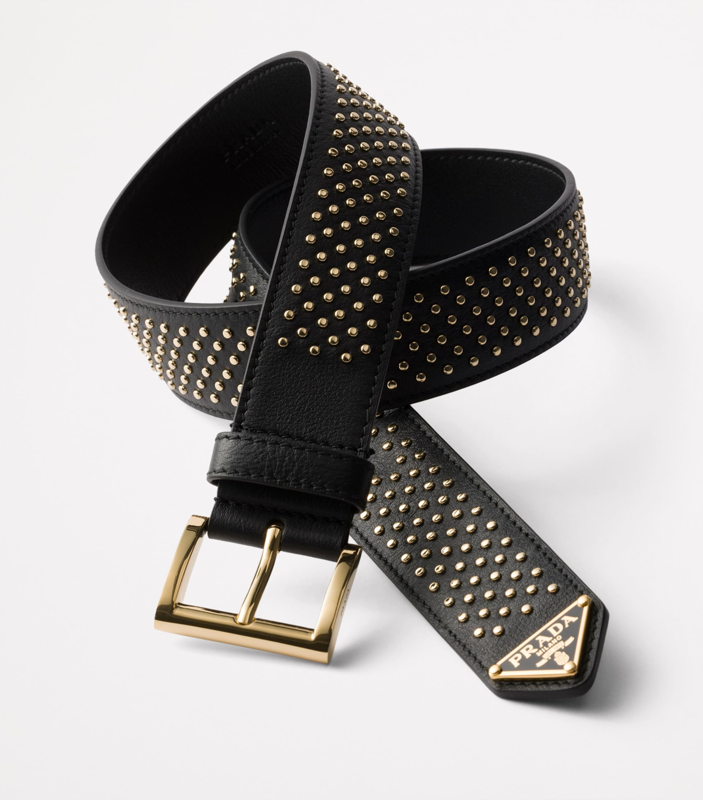 Prada Black Leather Studded Belt | Harrods UK