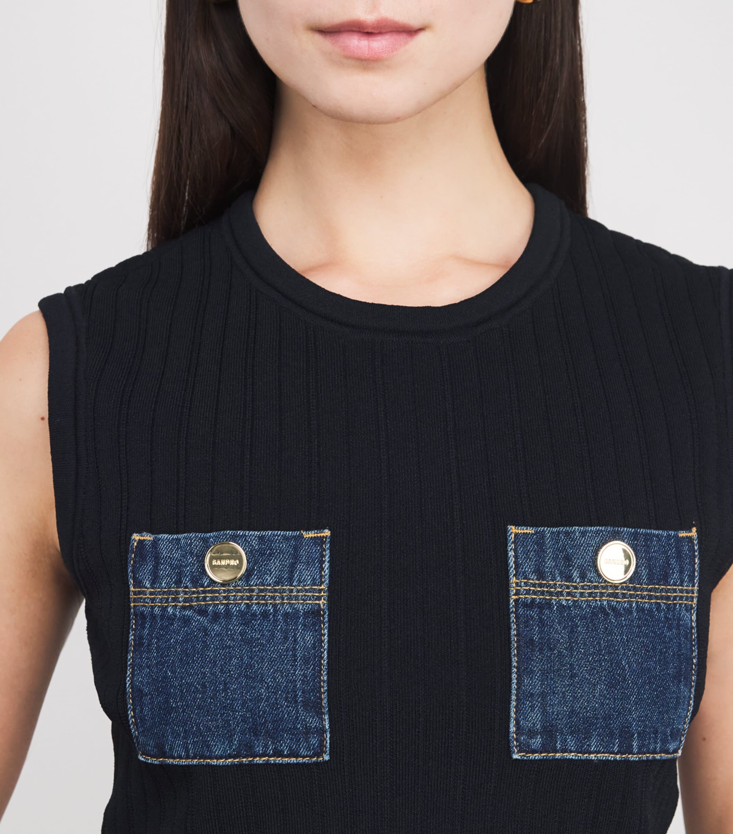 Knit Cropped Top NAVY BLUE Image 6