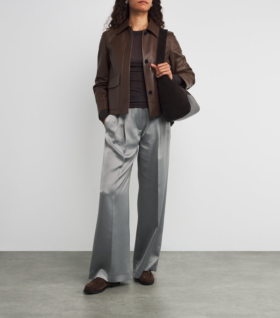 Satin Pleated Wide-Leg Trousers GREY Image 2