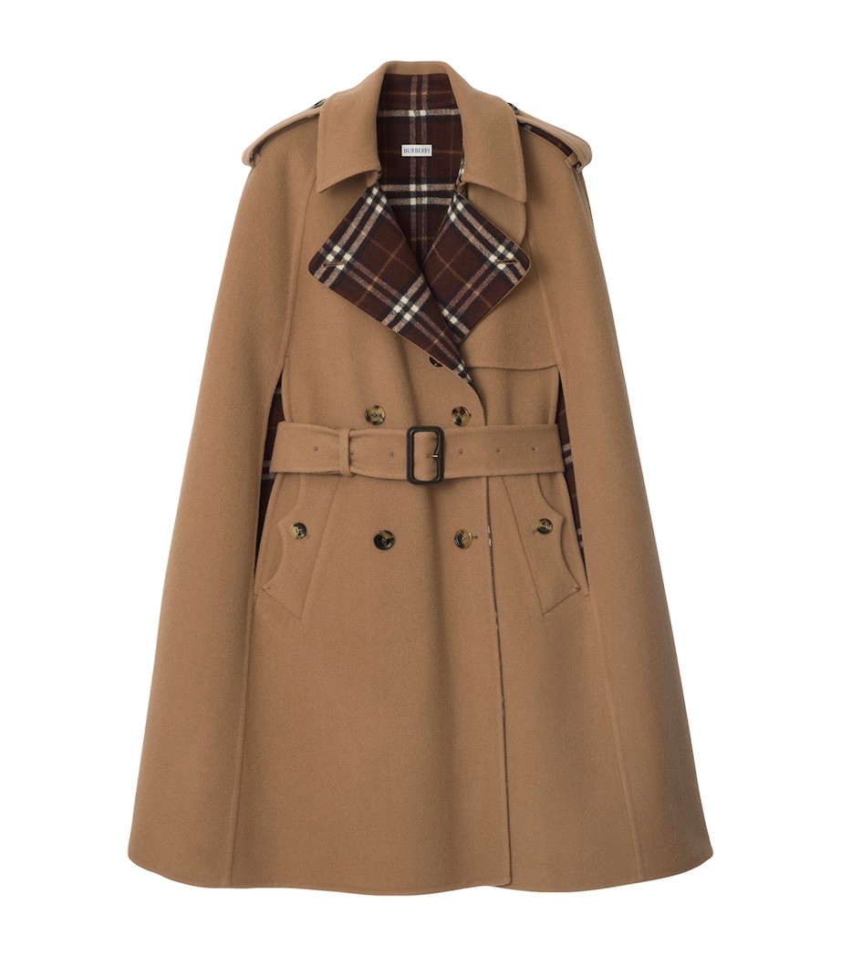 Burberry Womens Wool Trench Cape Camel/treacle Bn Chk Image 1