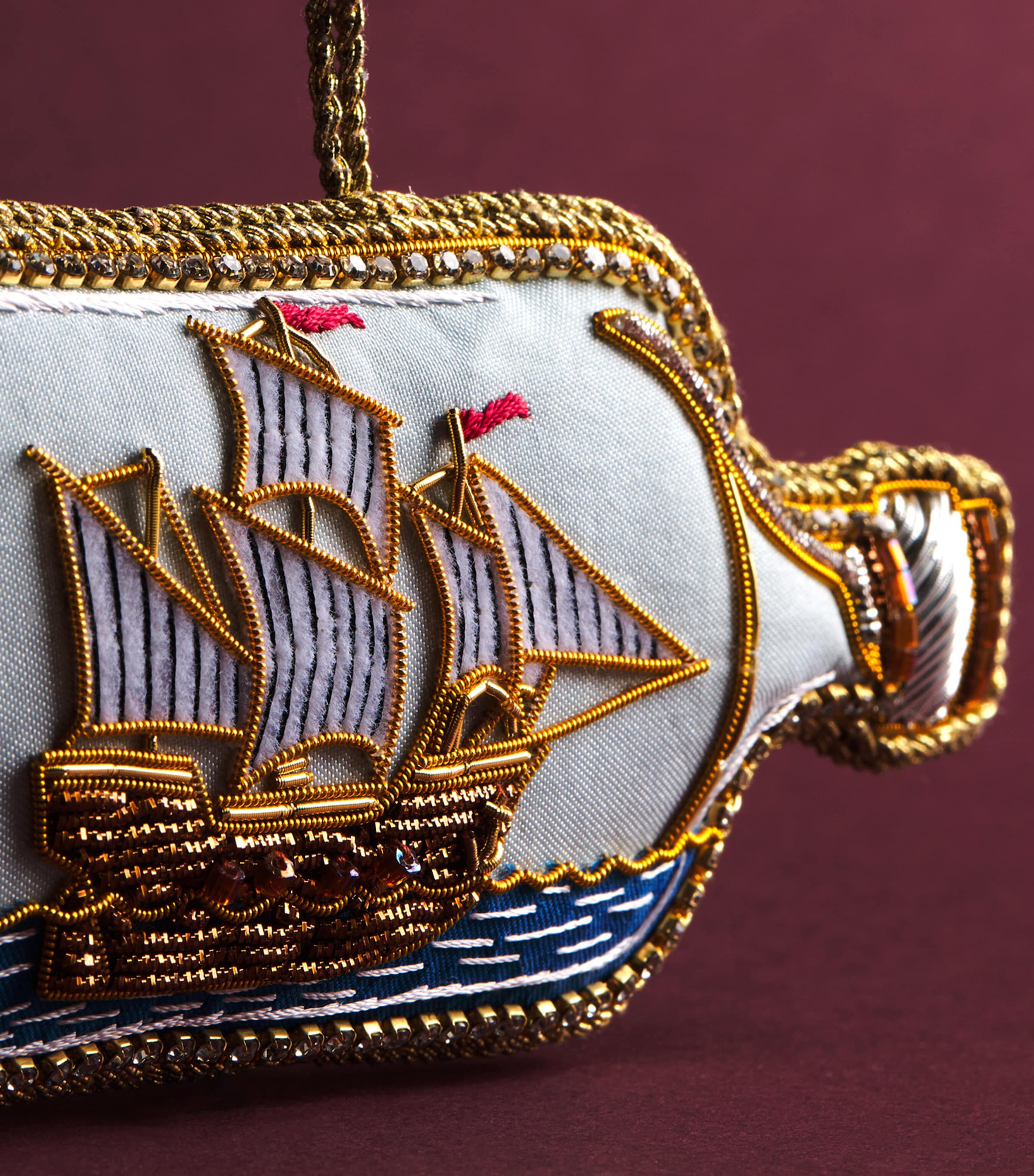 Tinker Tailor Ship in Bottle Tree Decoration Pale Blue & Gold Image 2