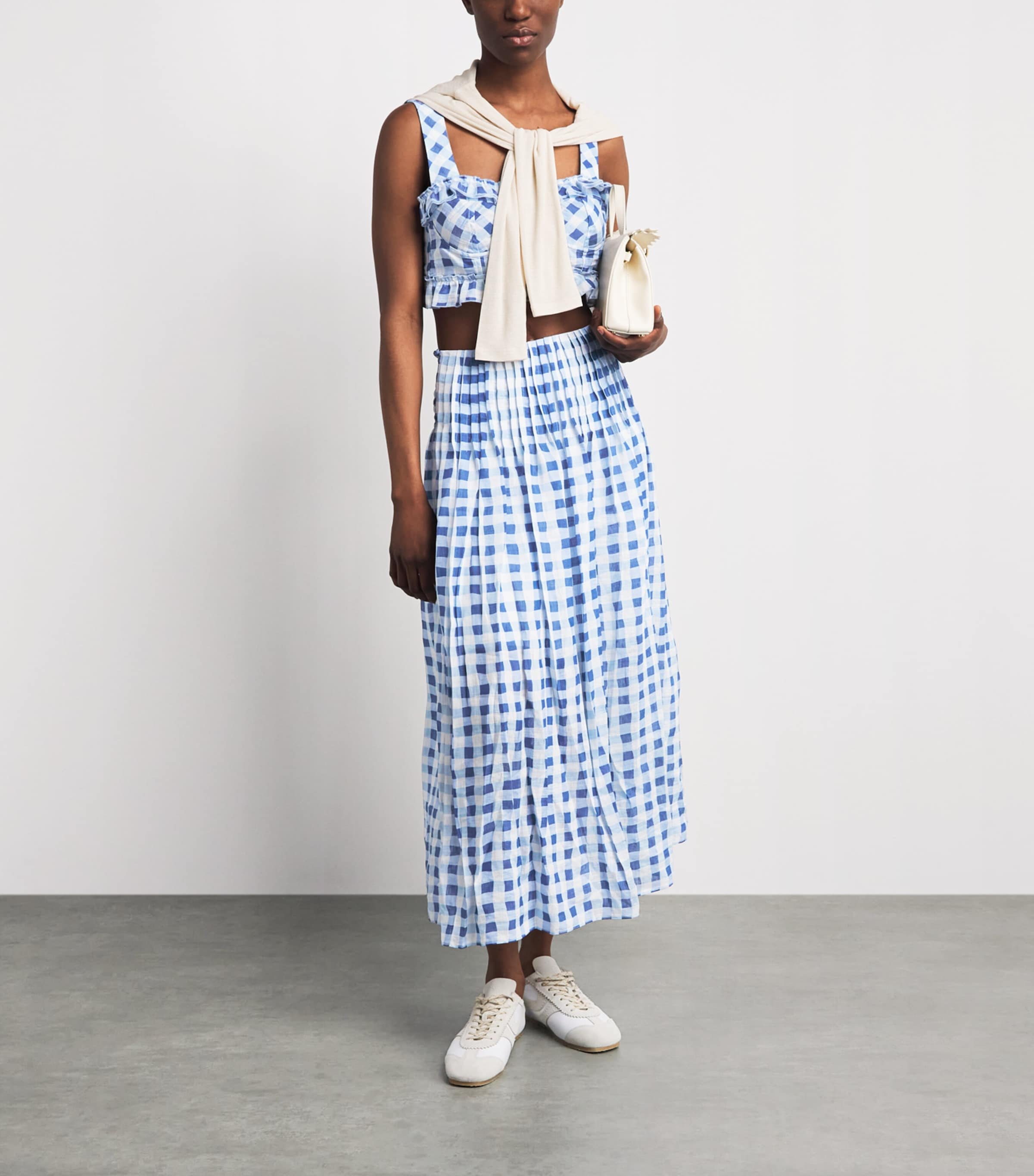 Sandro Paris Womens Linen-Blend Gingham Maxi Skirt Blu / White Image 2