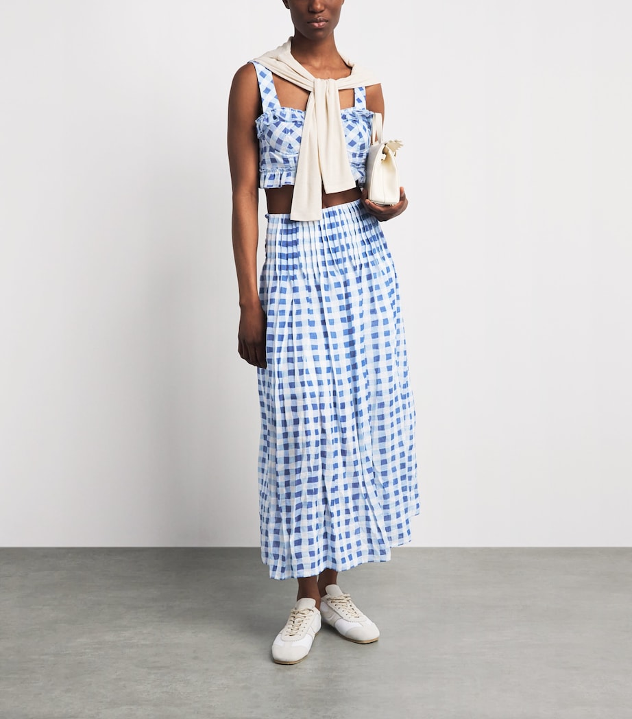 Sandro Paris Womens Linen-Blend Gingham Maxi Skirt Blu / White Image 2