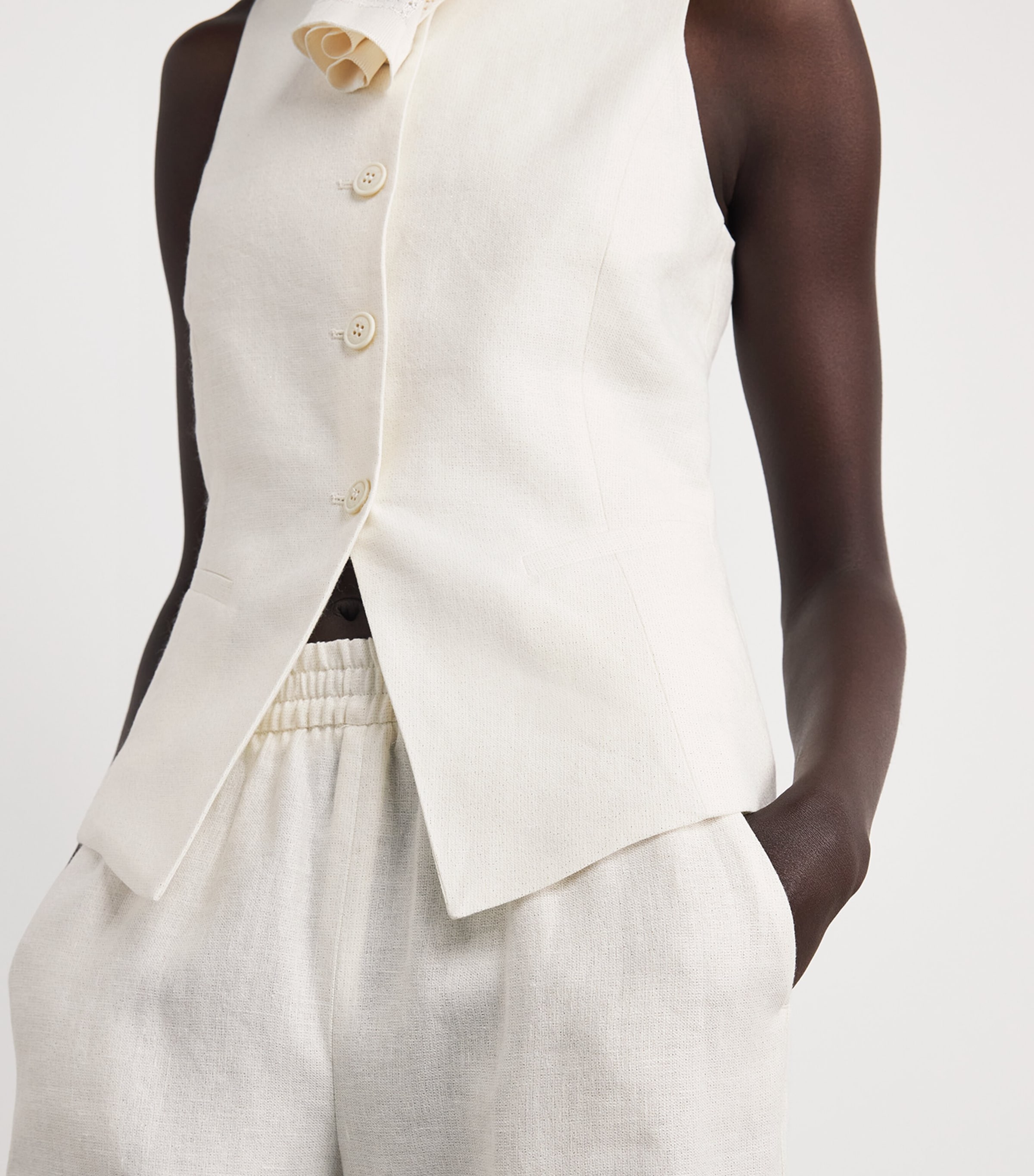 Eleventy Womens Linen-Blend Waistcoat Avorio Image 3