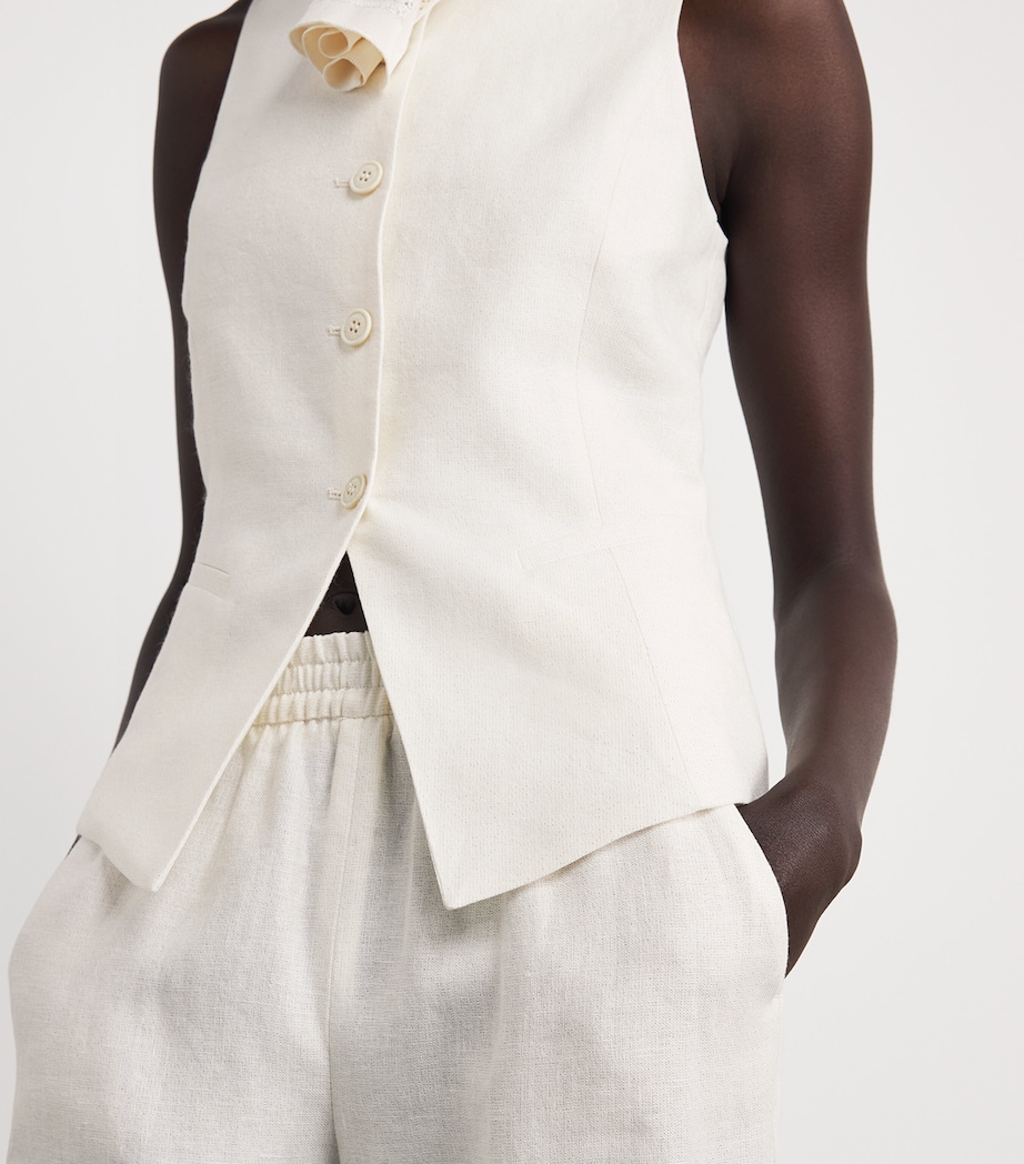 Eleventy Womens Linen-Blend Waistcoat Avorio Image 3