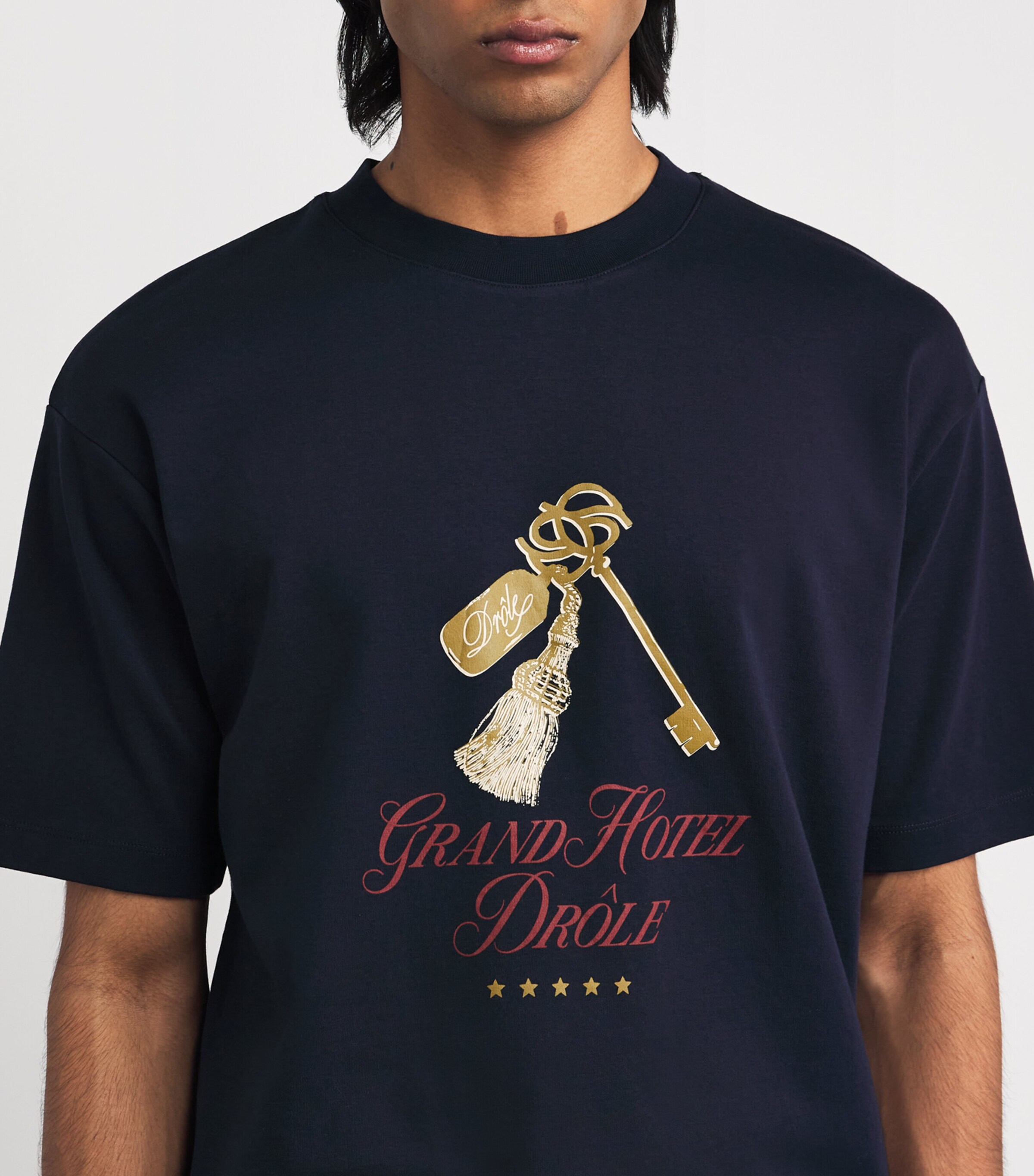 Drôle de Monsieur Mens Cotton Grand Hotel Print T-Shirt Ny / Navy Image 6