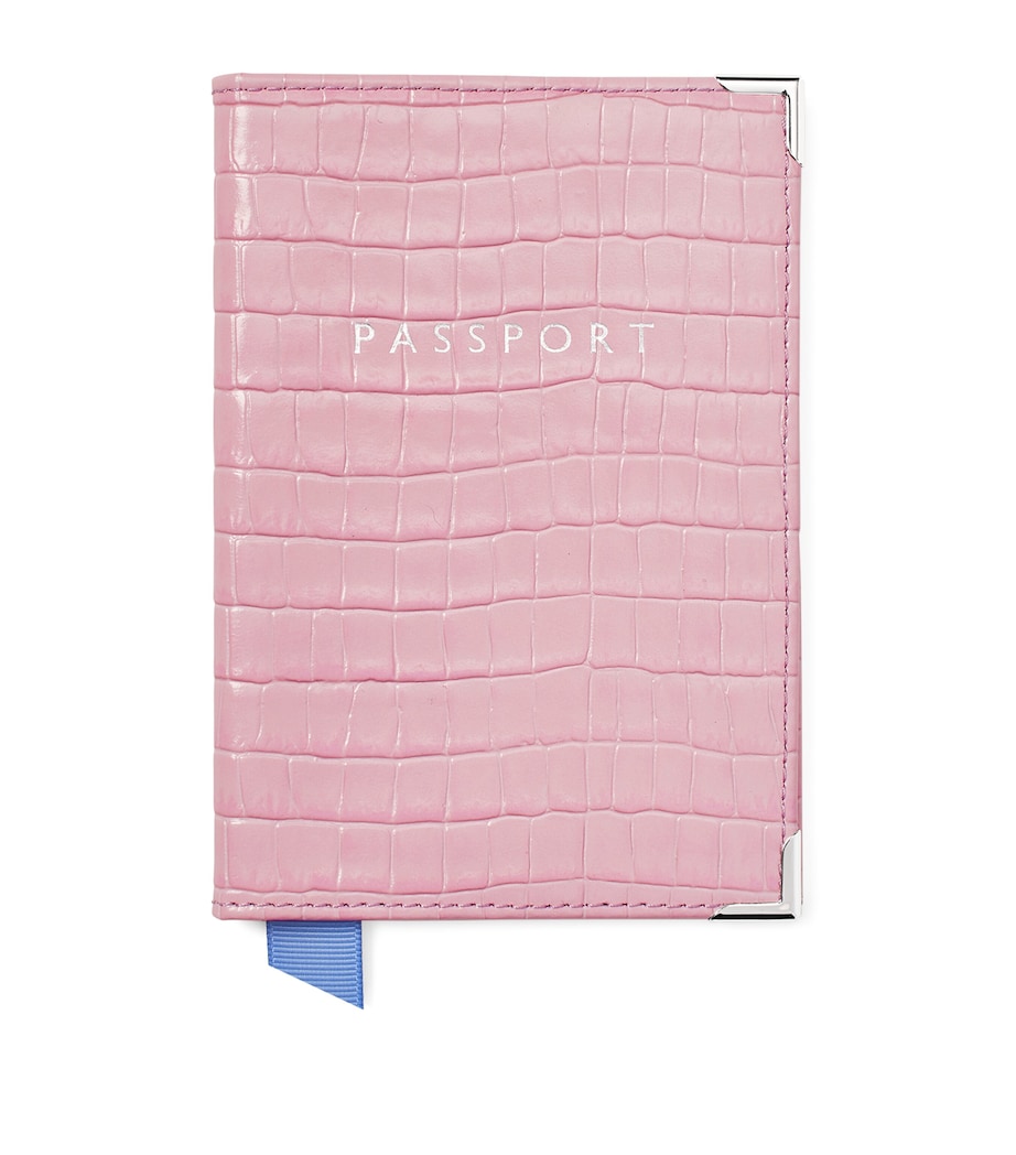 Croc-Embossed Leather Passport Cover LILAC Image 1