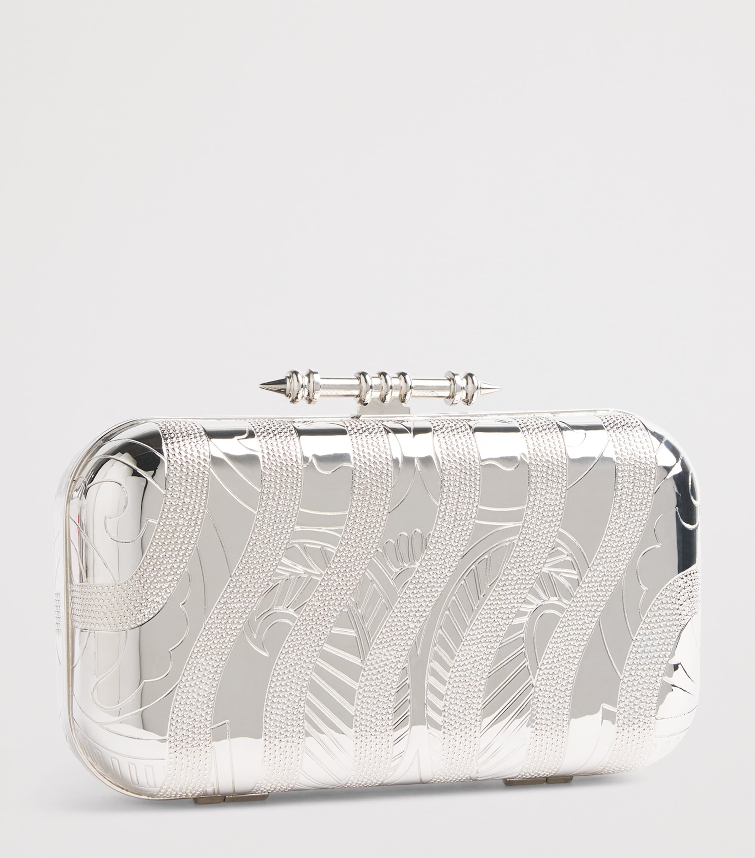 OKHTEIN Chrome and Swarovski Sahra Clutch Bag Palladium Image 3