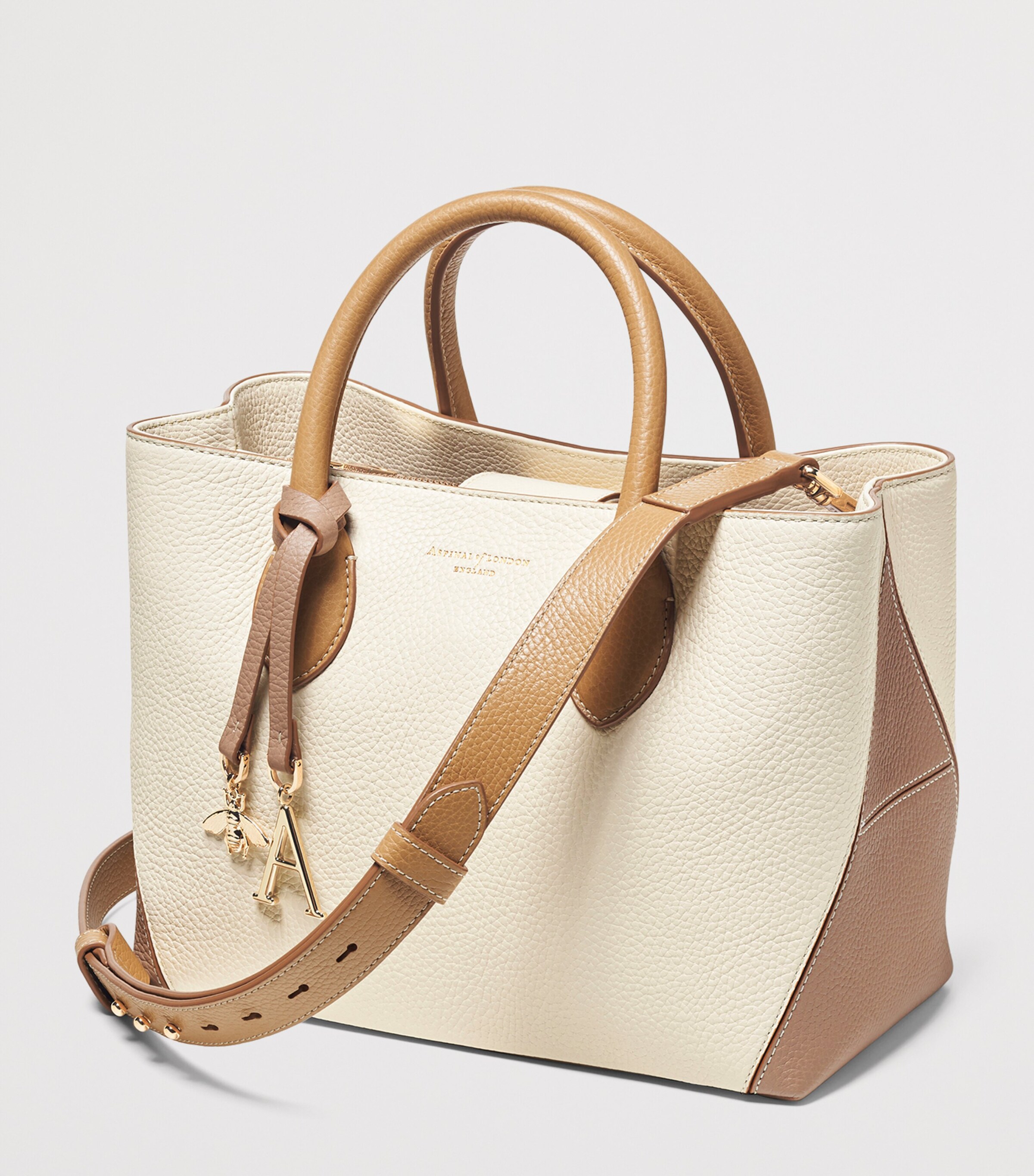 Aspinal Of London Medium Leather London Tote Bag Taupe Image 2