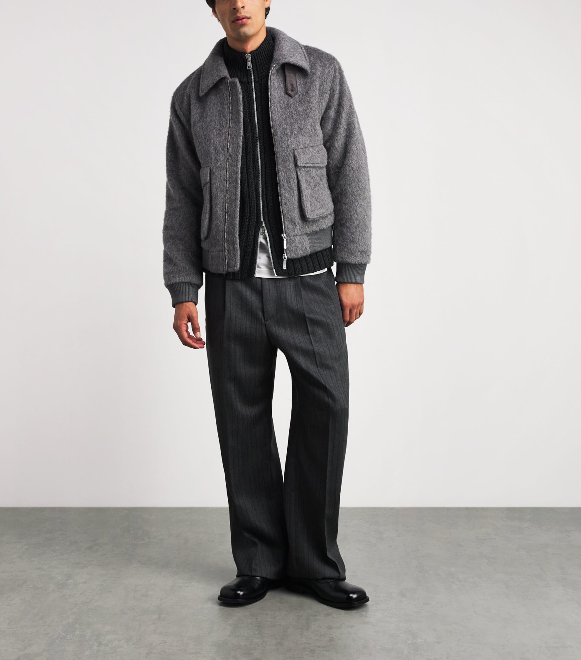 CHÉ Mens Wool-Blend Verbier Bomber Jacket Stone Grey Image 2