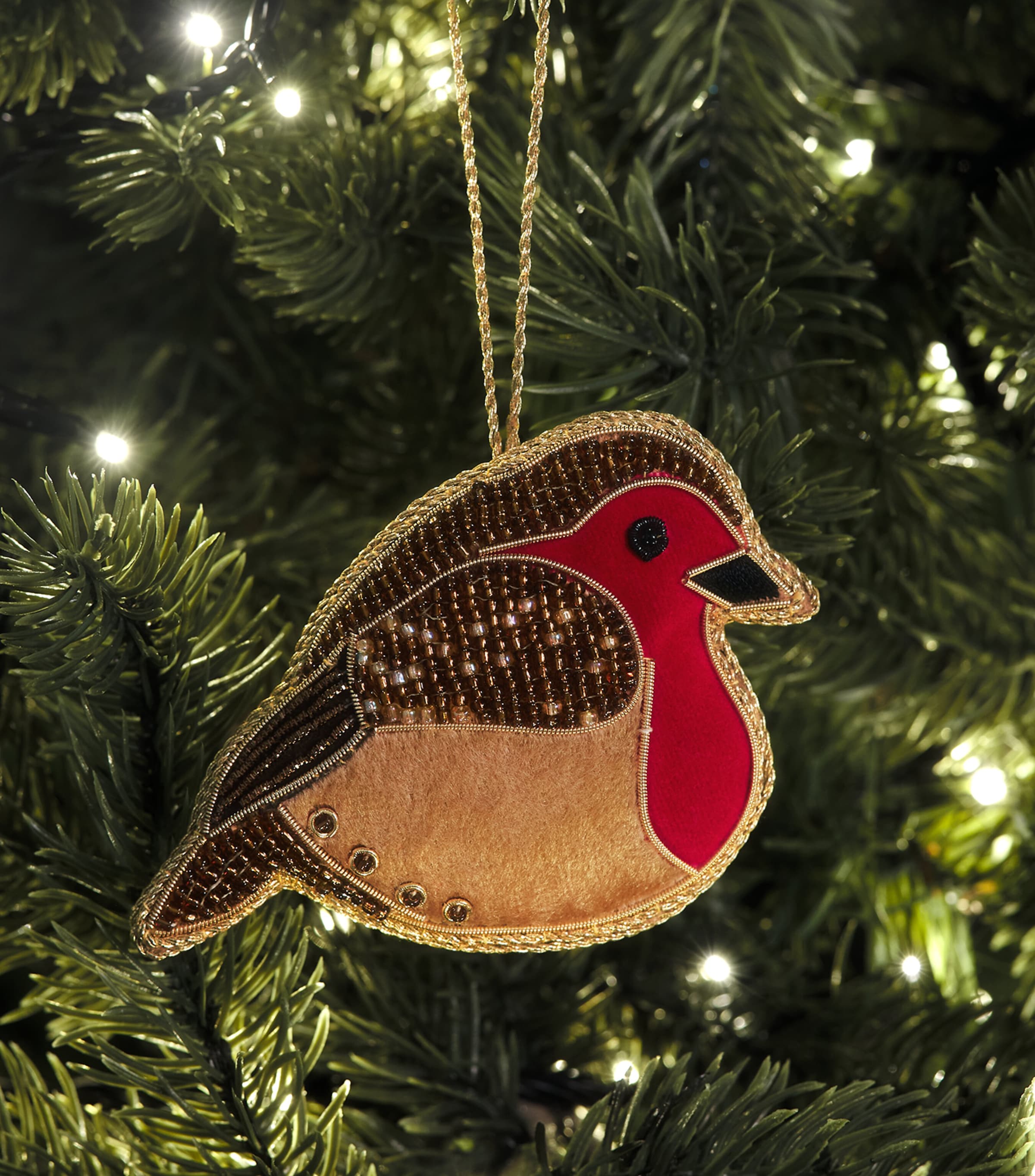 Tinker Tailor Embellished Robin Tree Decoration Brown & Red Image 3