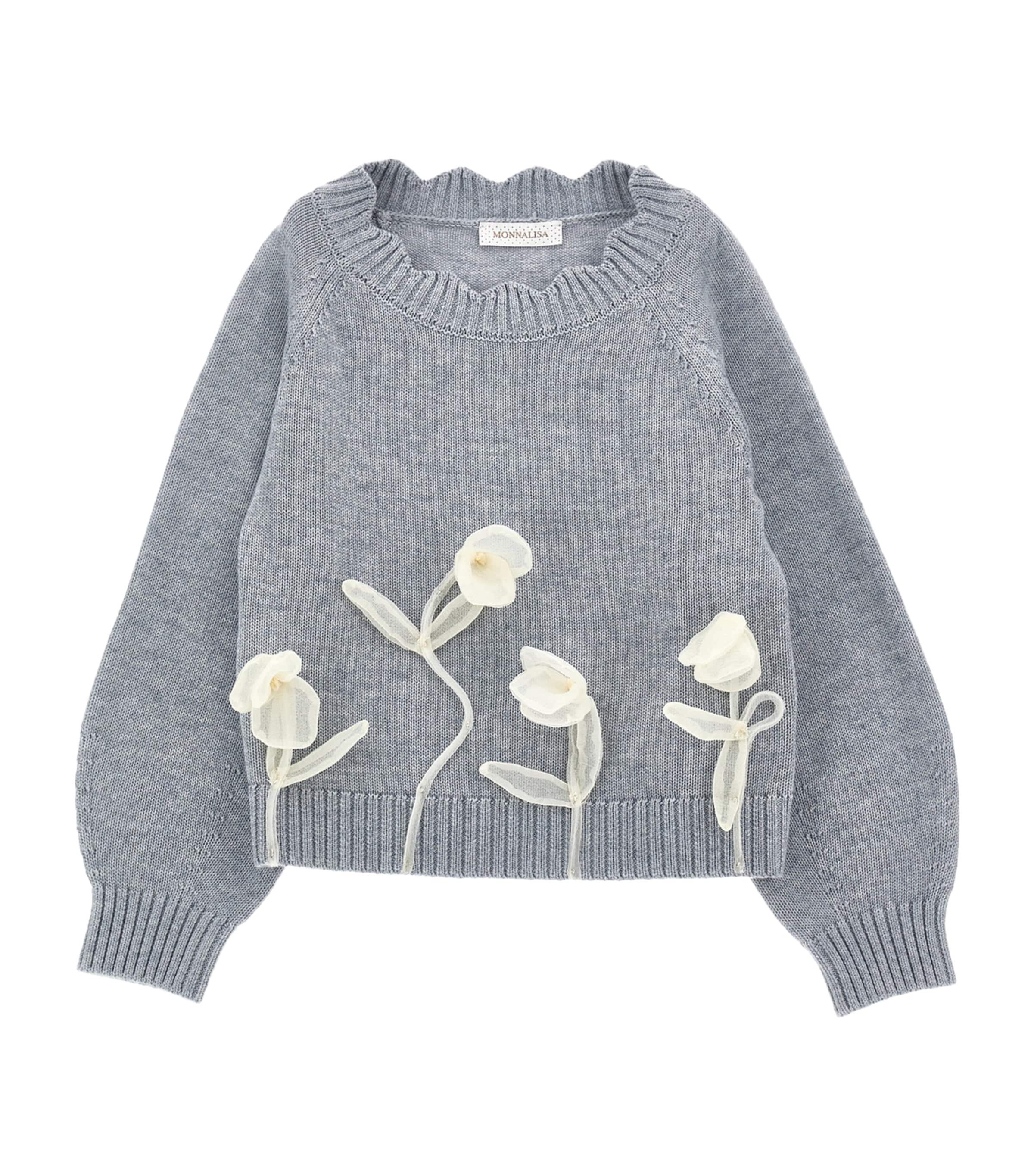 Monnalisa Kids' Appliqué-flower Sweater In Grey