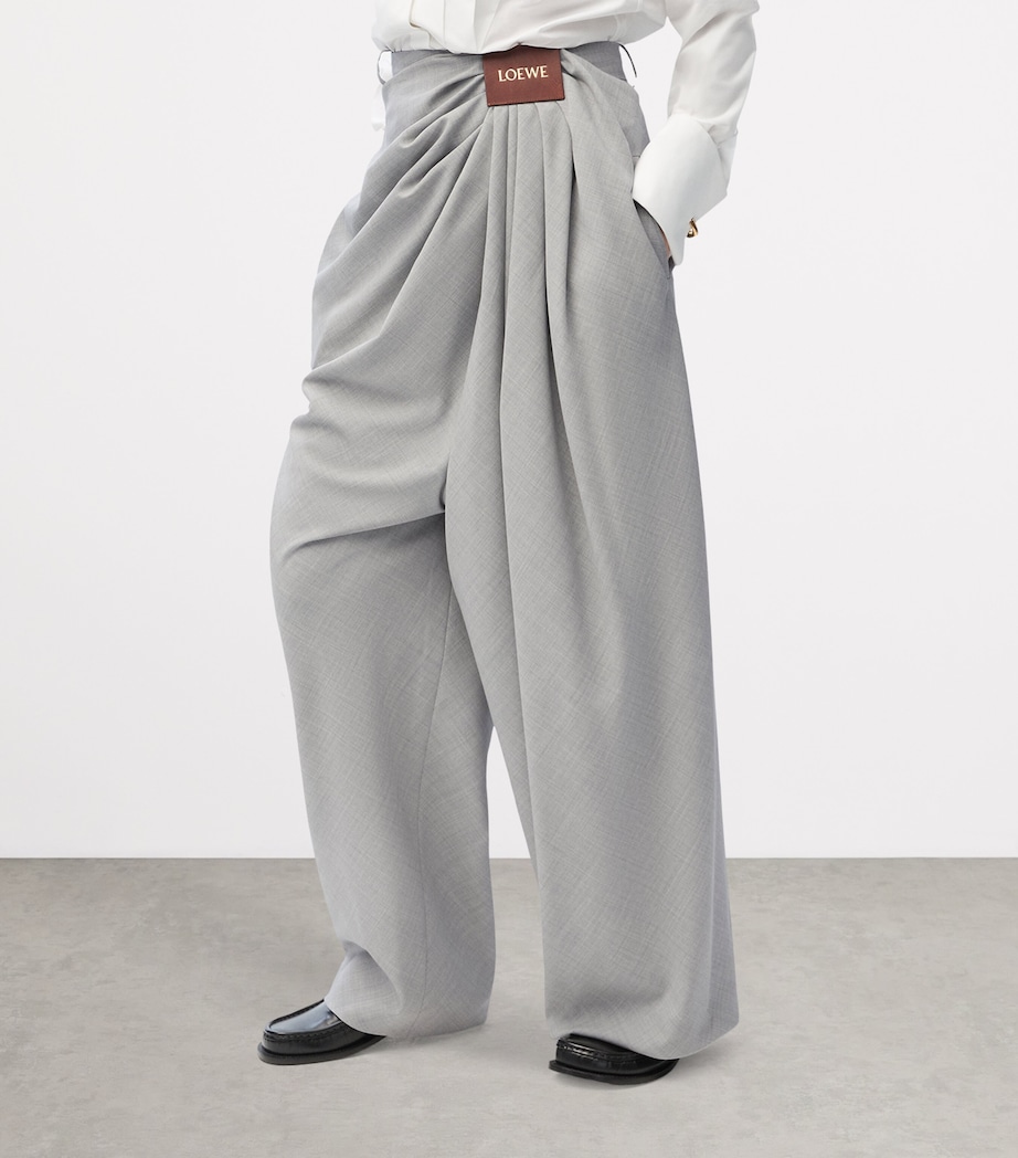 LOEWE Womens Wool Draped Trousers Light Grey Image 2