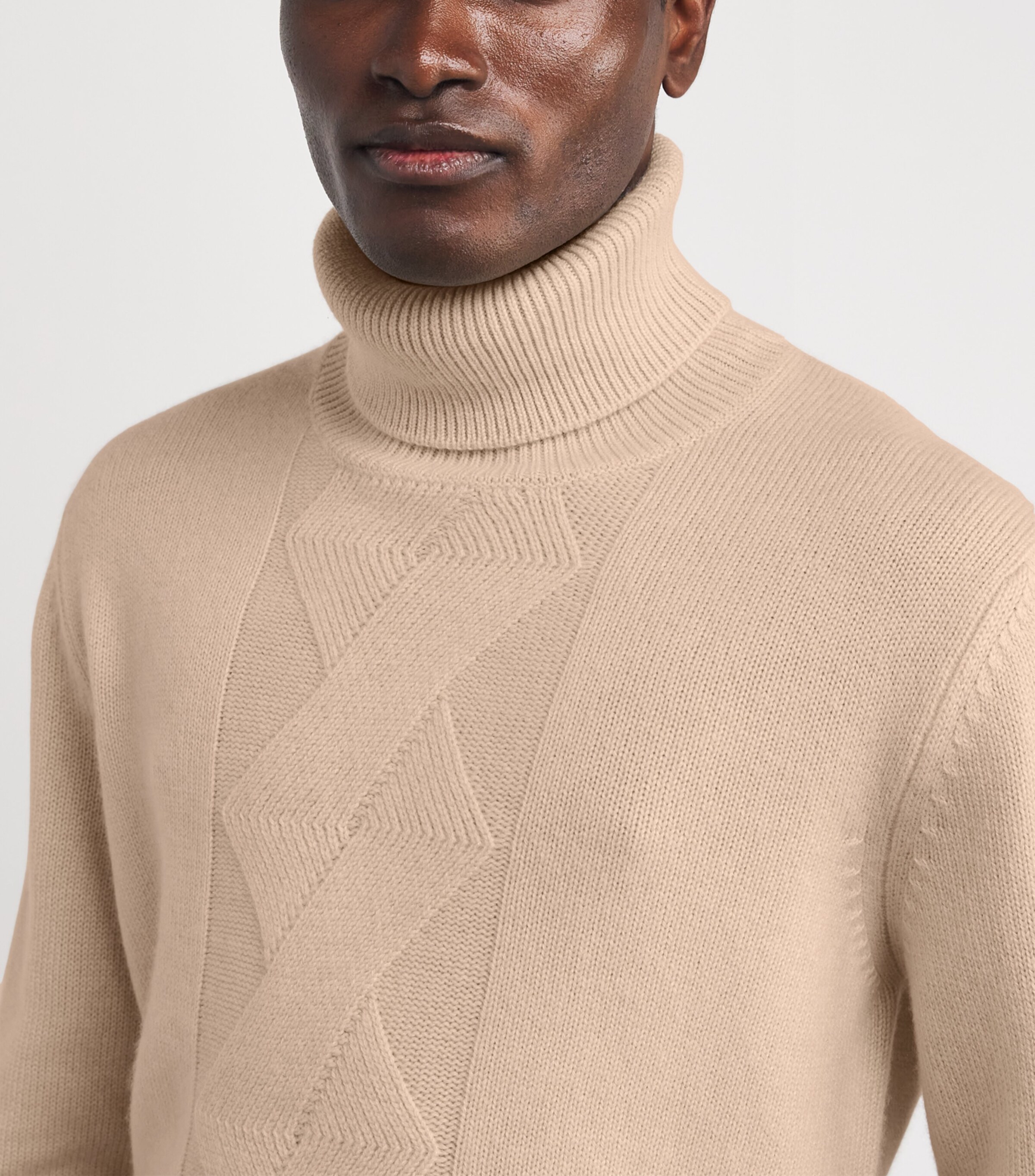 Cashmere Zigzag-Knit Rollneck Sweater CREME Image 6