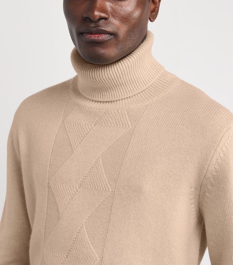 Cashmere Zigzag-Knit Rollneck Sweater CREME Image 6
