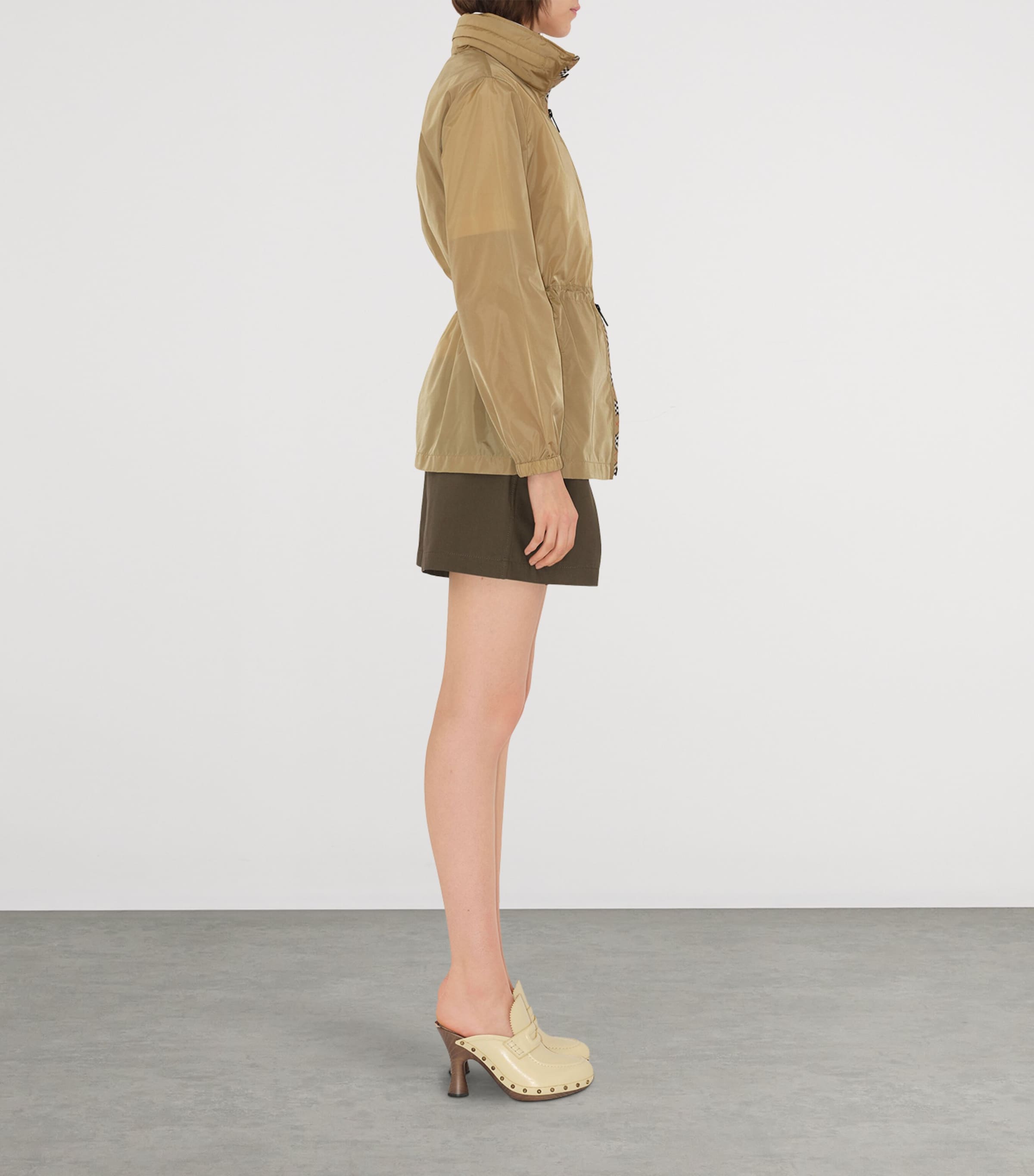 Technical Adaptable Check-Trim Parka FLAX Image 7