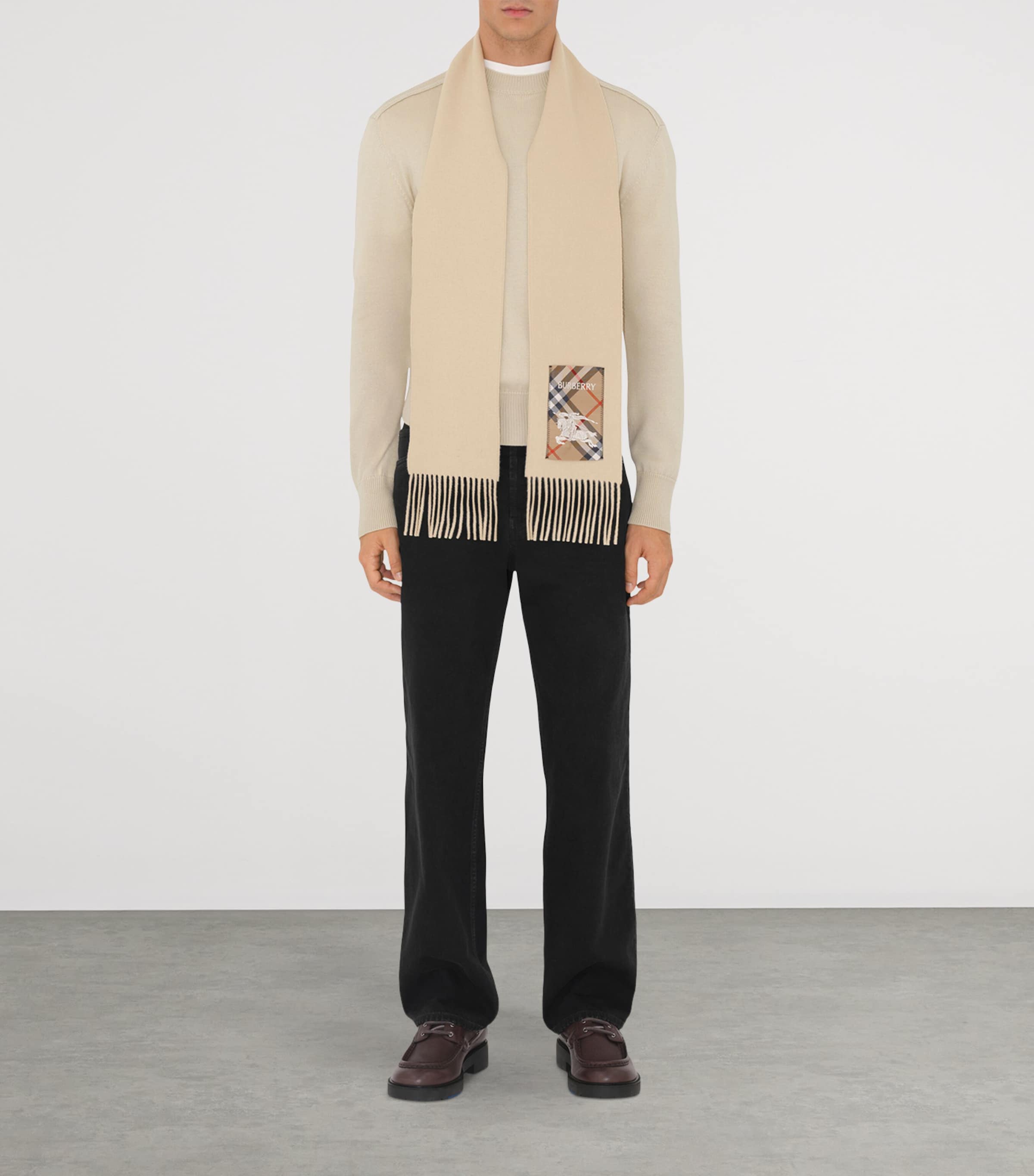 Cashmere Check Patch Scarf NUTMEG Image 5