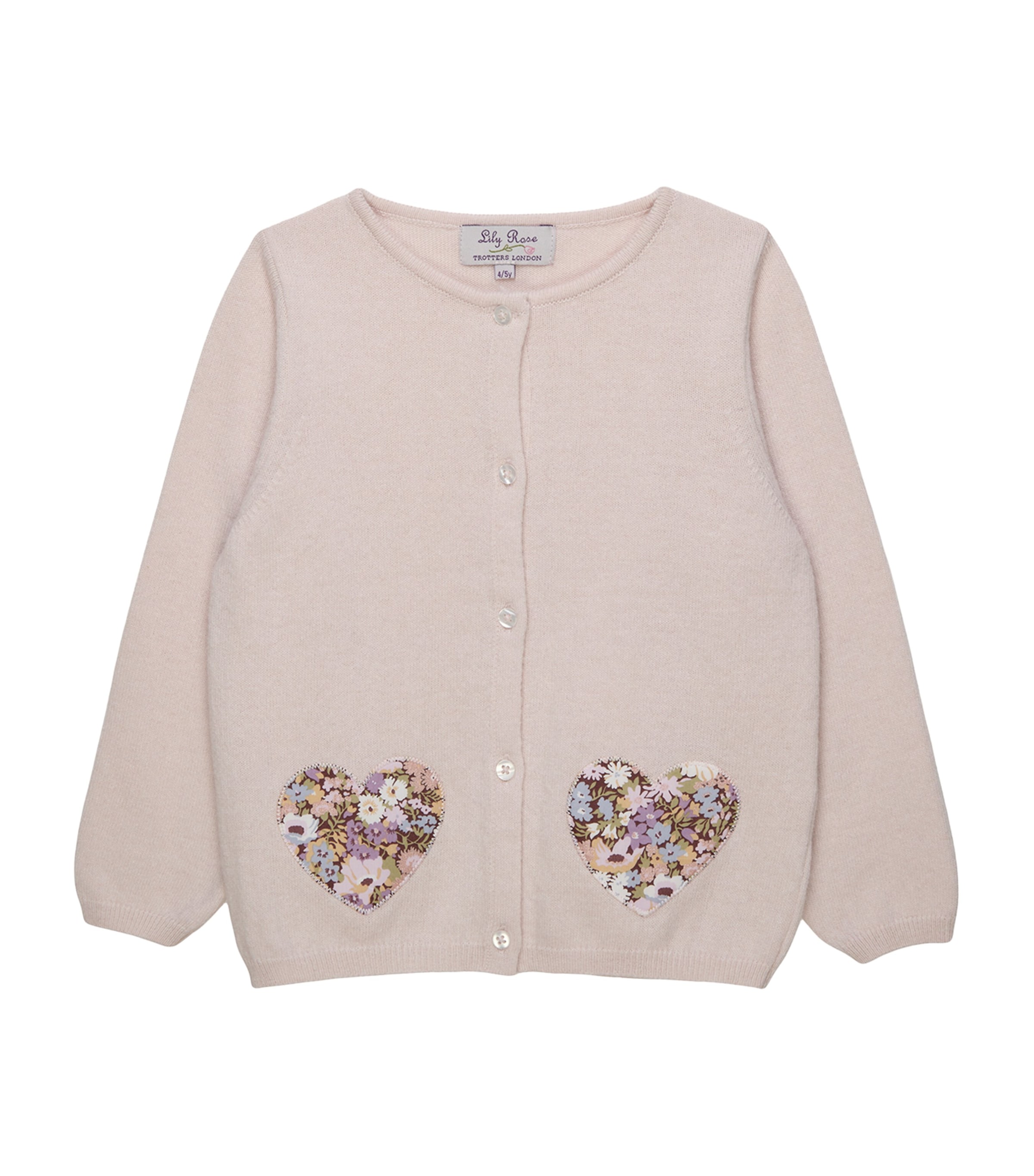 Trotters Wool-Blend Floral Heart Cardigan (2-5 Years) Pale Pink Image 1