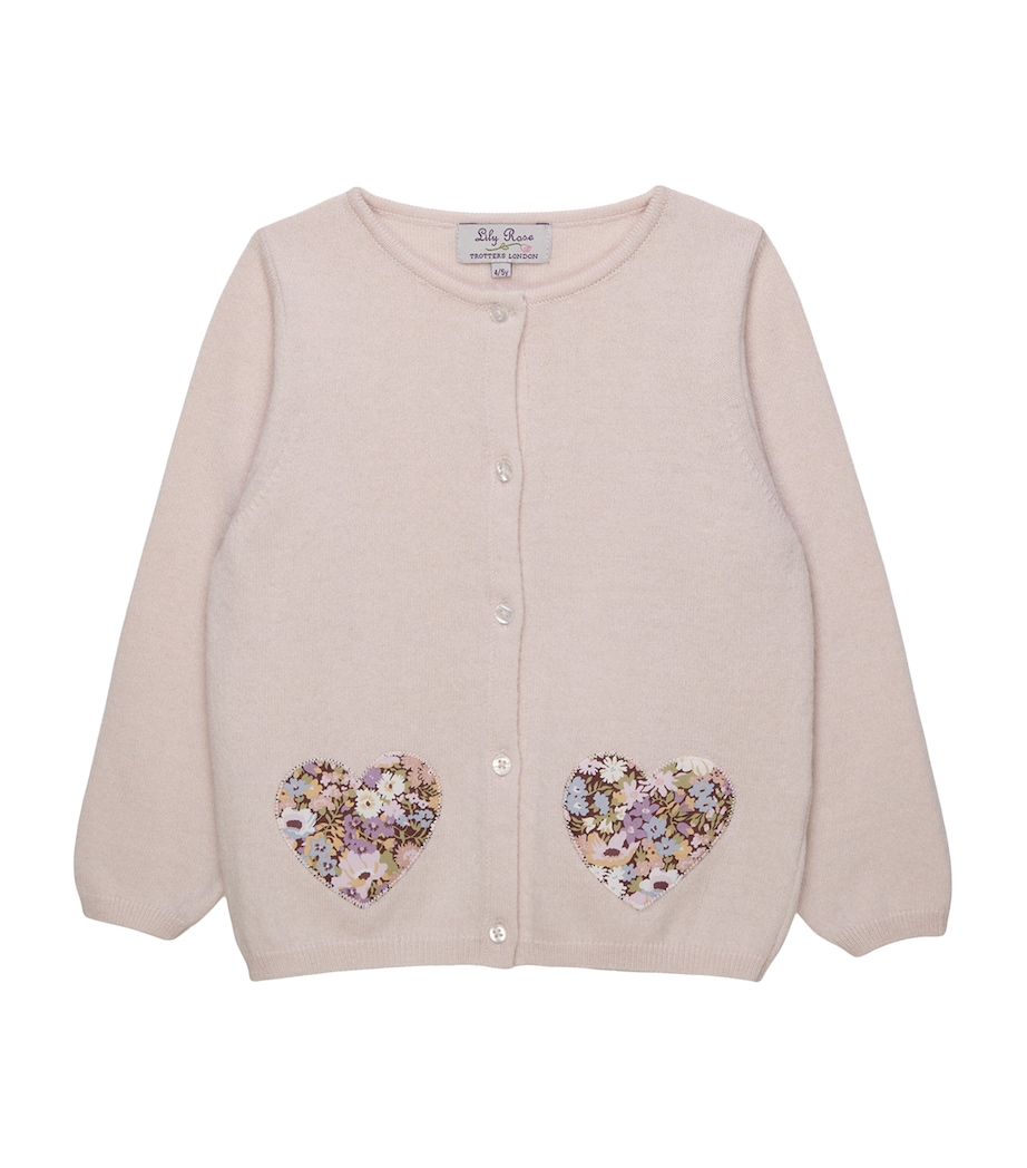 Trotters Wool-Blend Floral Heart Cardigan (2-5 Years) Pale Pink Image 1